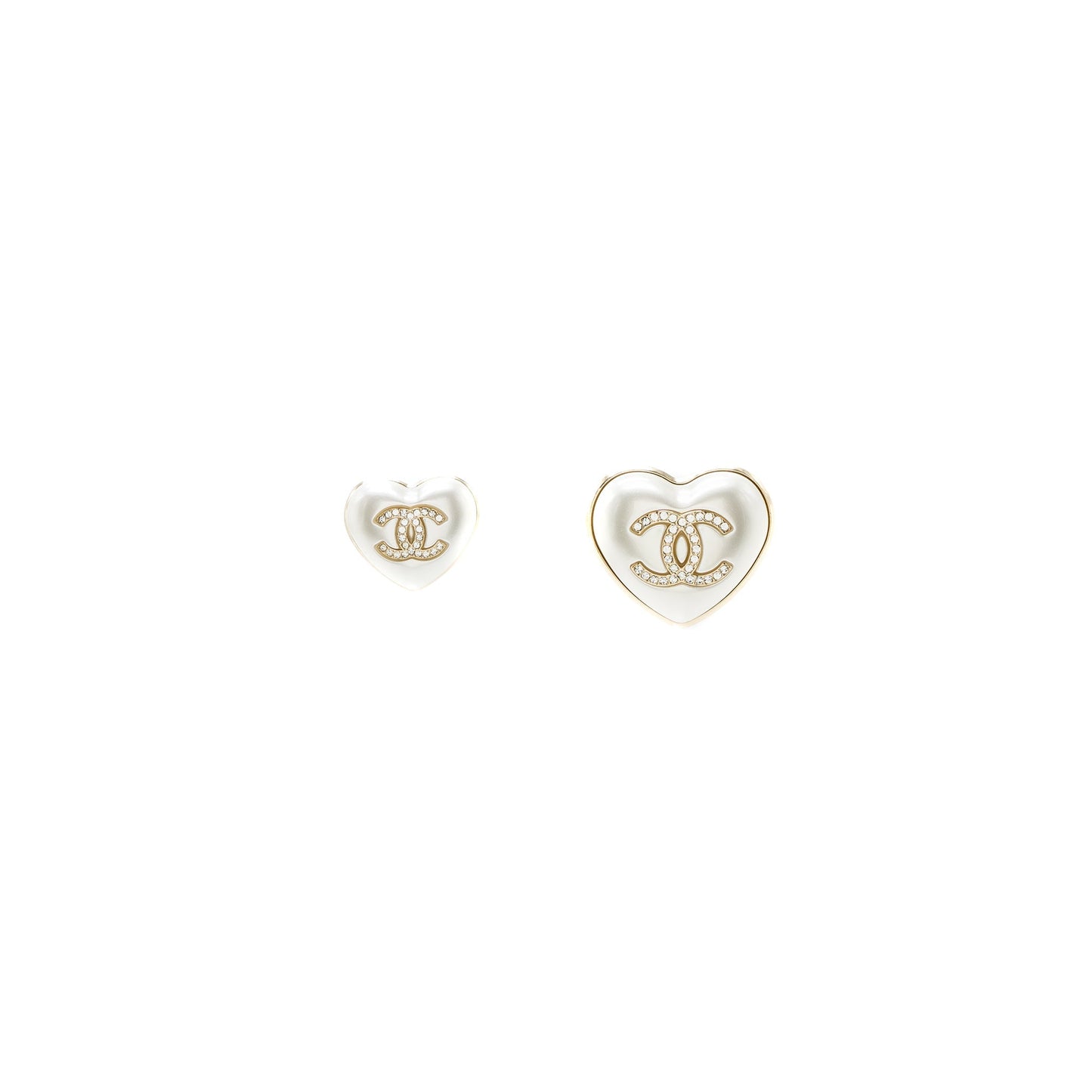 Chanel 21K 2 Pins Heart Brooch Pearl Ivory Handbag