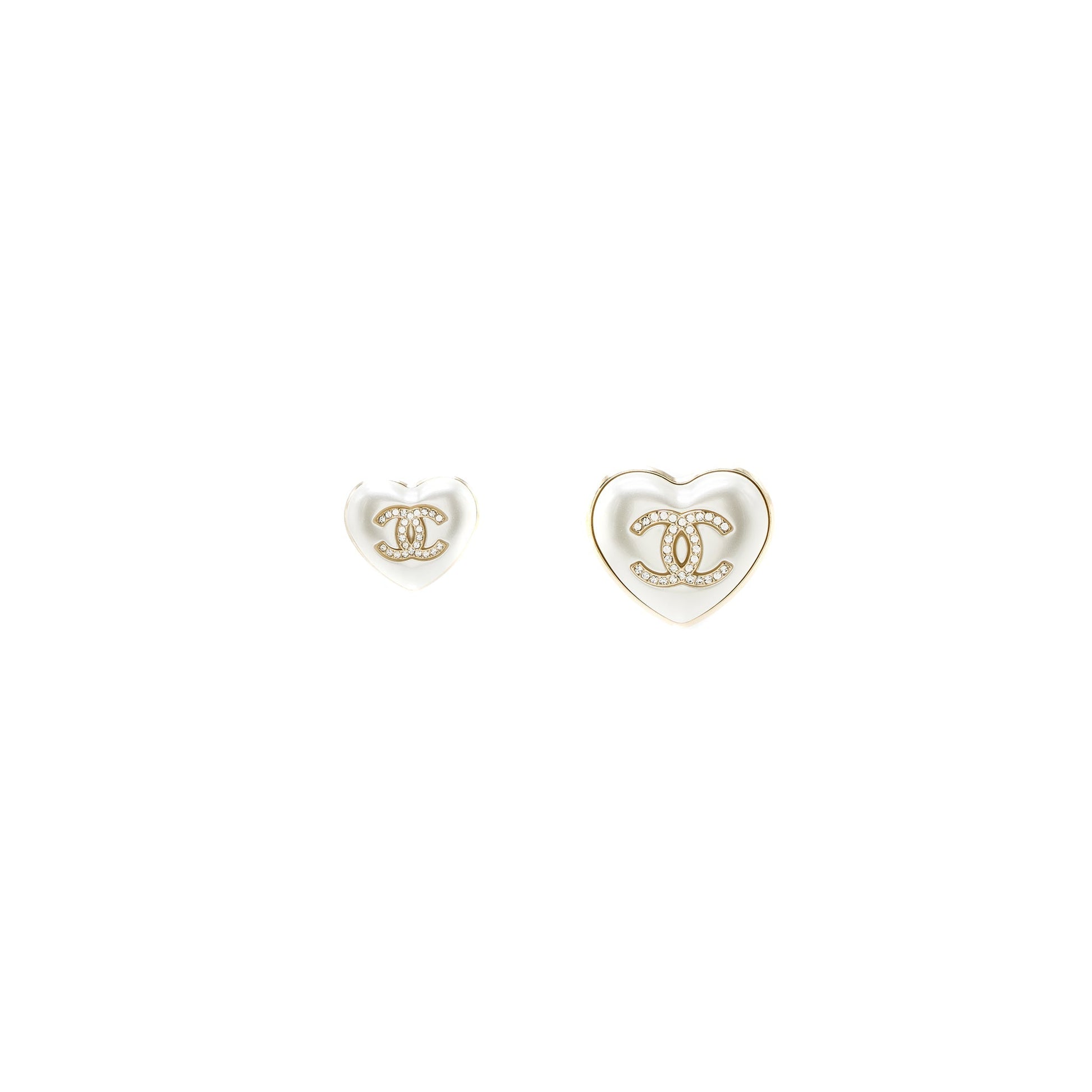 Chanel 21K 2 Pins Heart Brooch Pearl Ivory Handbag