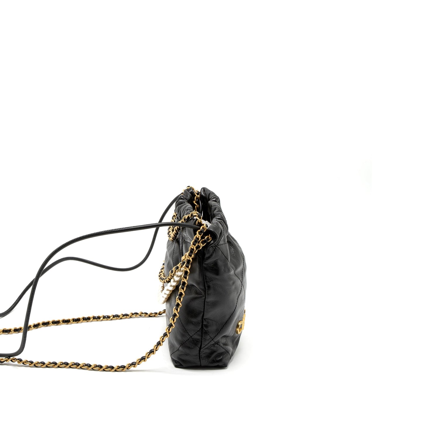 Chanel 23S 22 Pearl Shiny Calfskin Brushed Black Mini Bag