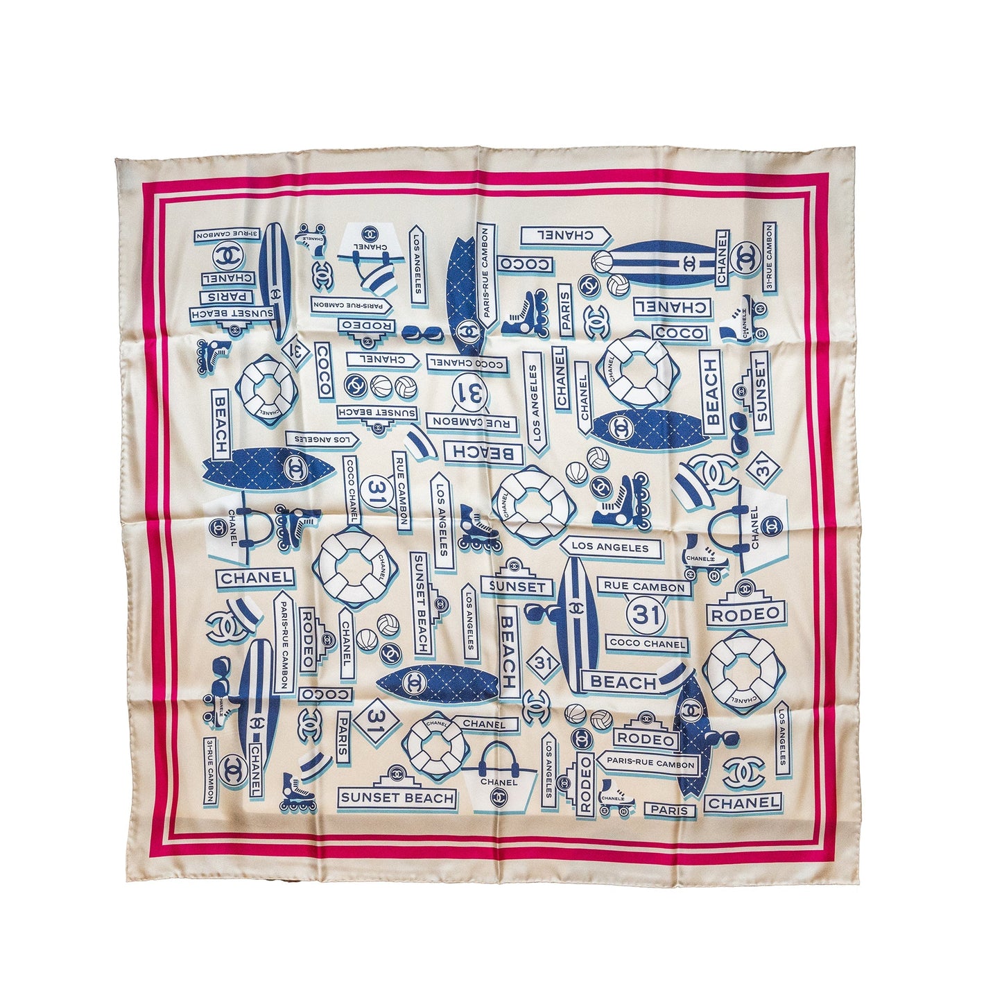 Chanel Holiday Pattern Square Silk Scarf Multicolour White