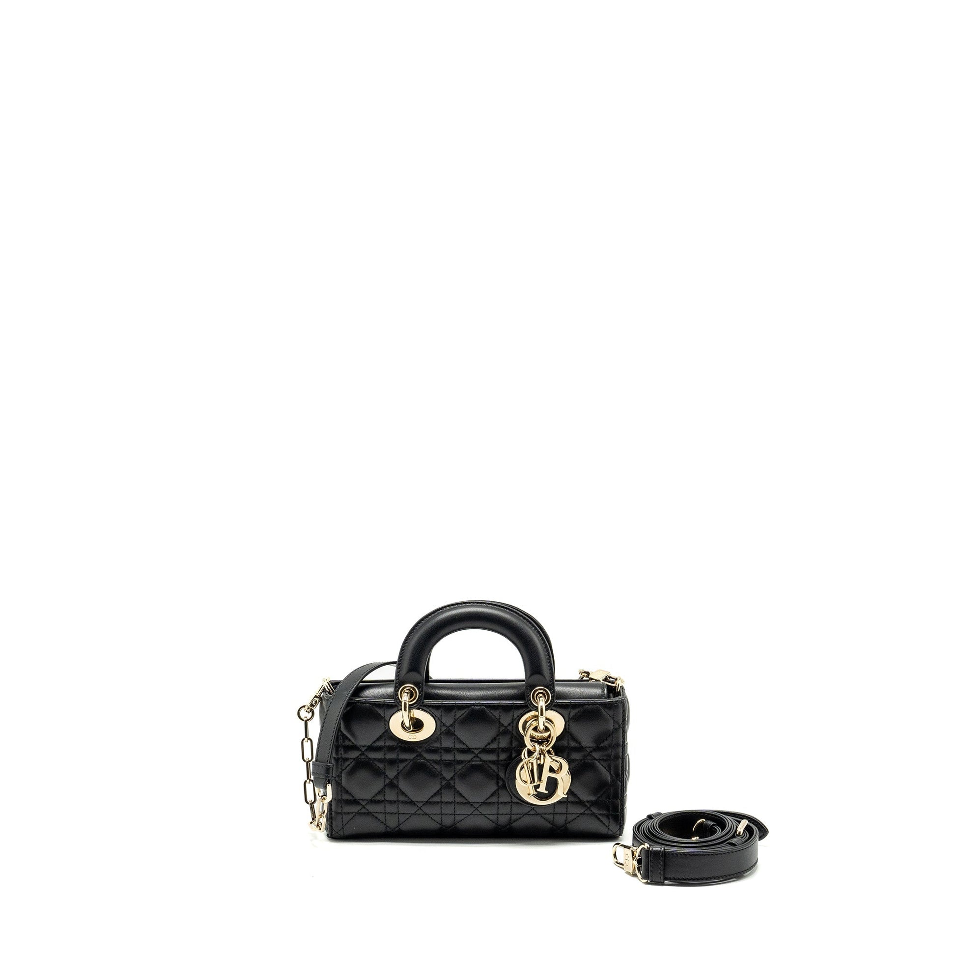 Dior Lady D Joy Purse Lambskin Handbag Black Small Travel Bag