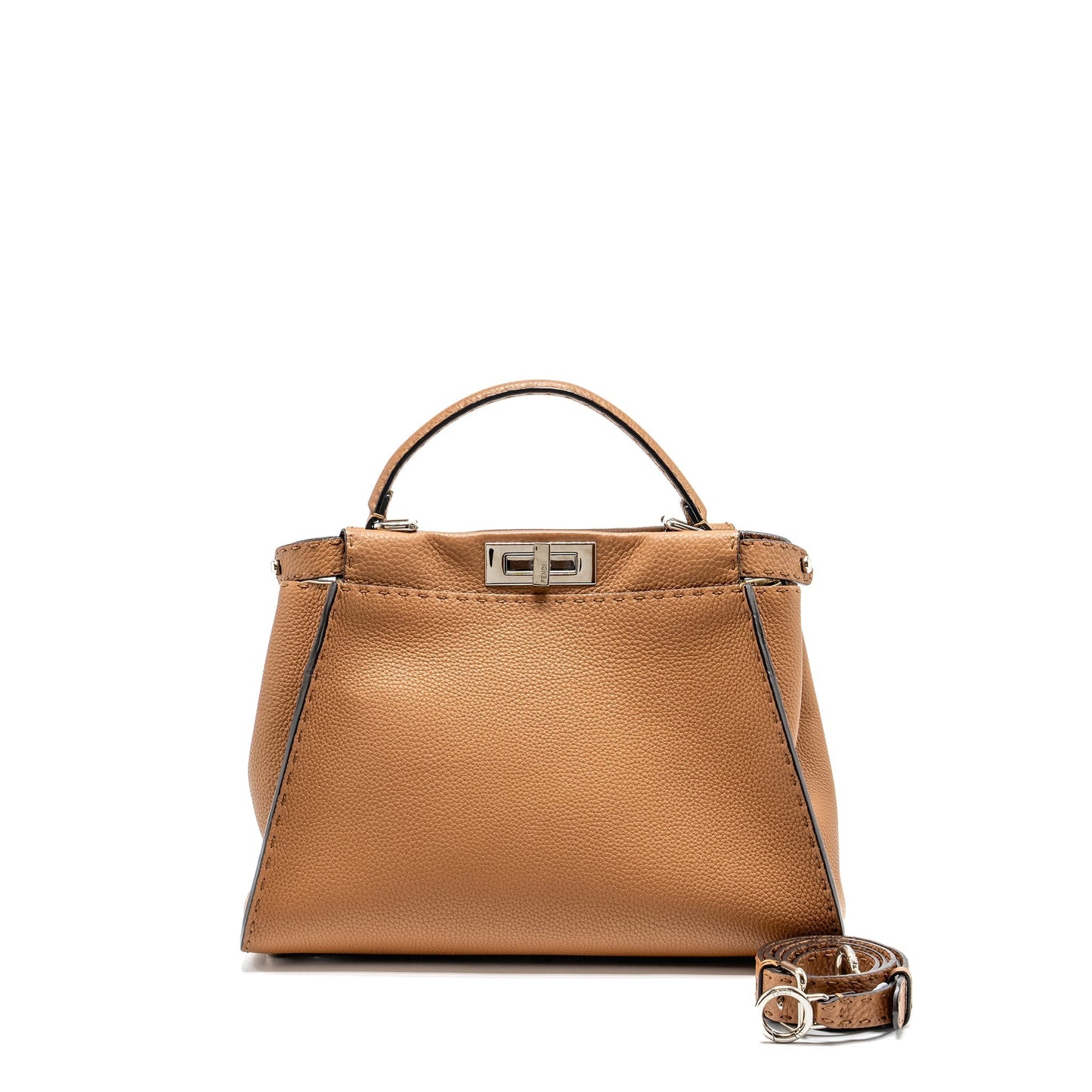 Fendi Peekaboo Tote Purse Grained Calfskin Dark Beige Medium Tote Bag