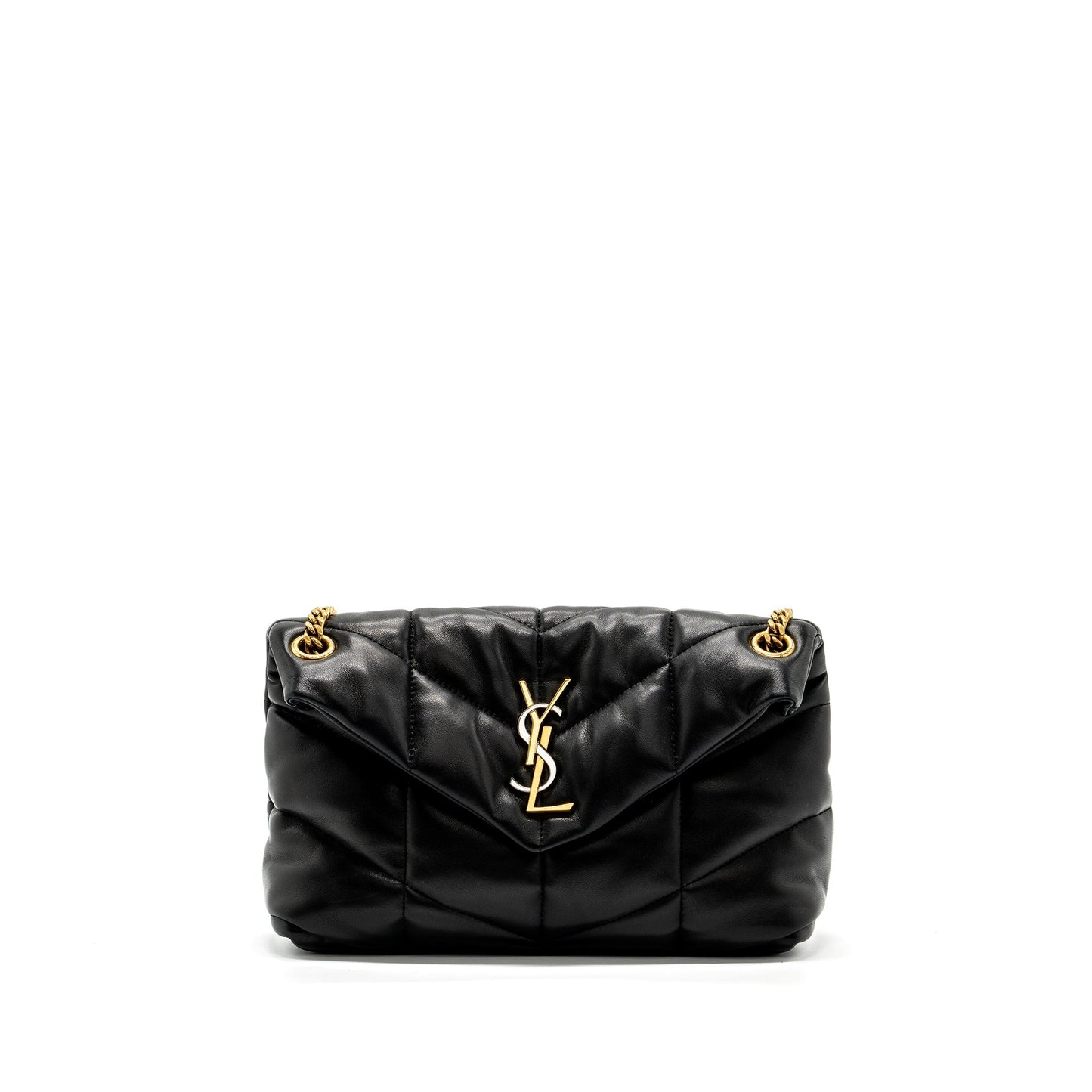 YSL Saint Laurent Puffer Purse Nappa Multicolour Hardware Travel Bag Black Small