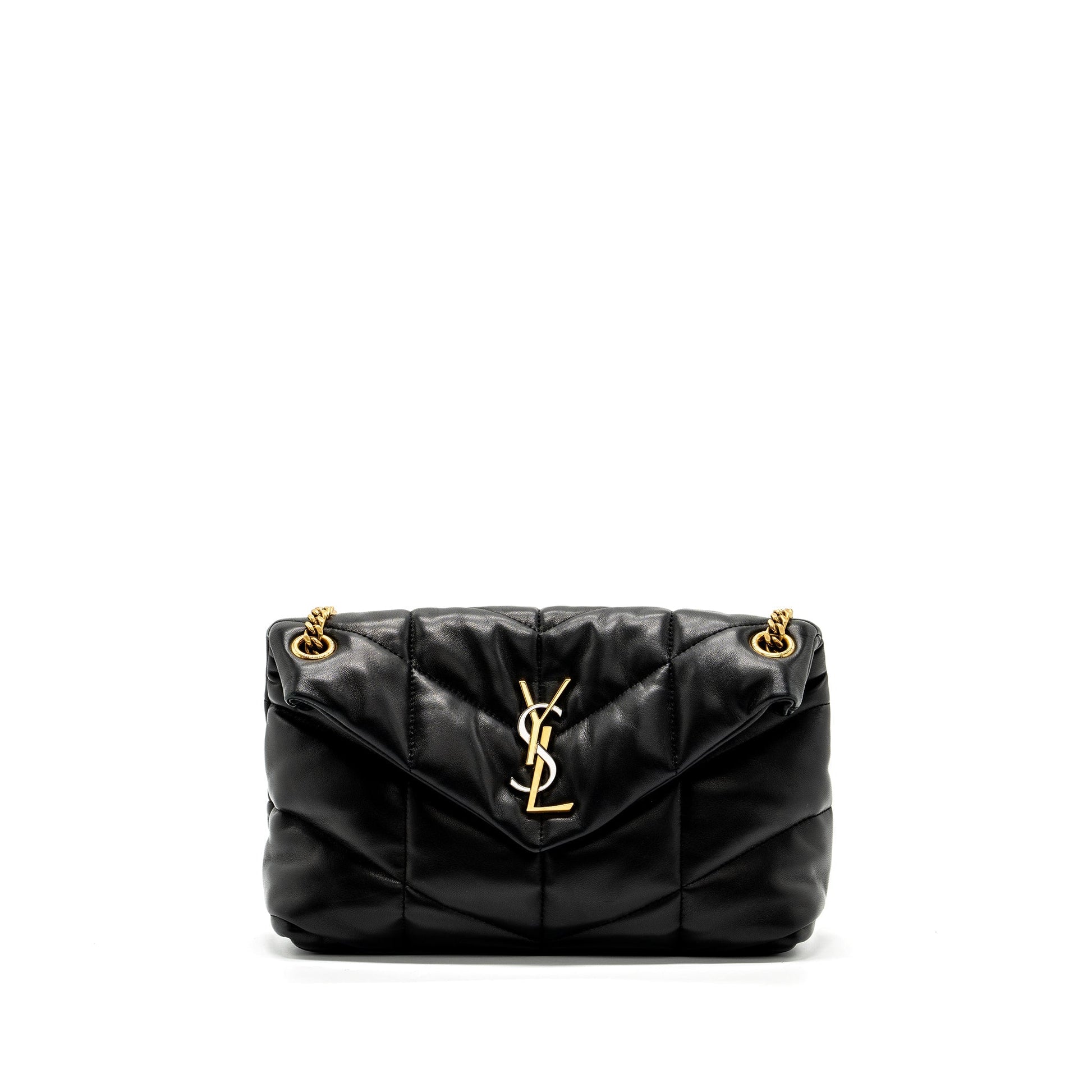 YSL Saint Laurent Puffer Purse Nappa Multicolour Hardware Travel Bag Black Small