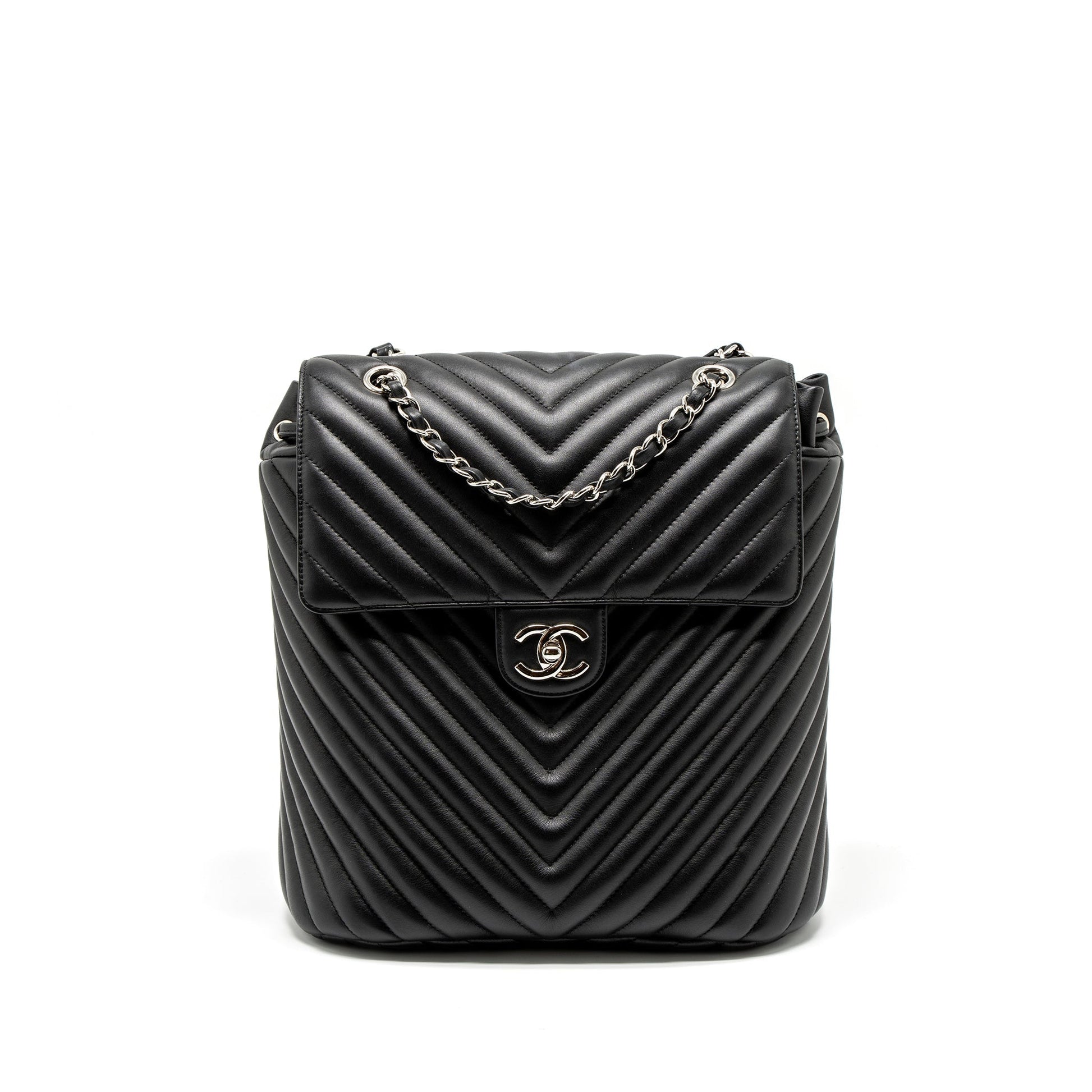 Chanel Urban Spirit Backpack Chevron Calfskin SHW Black