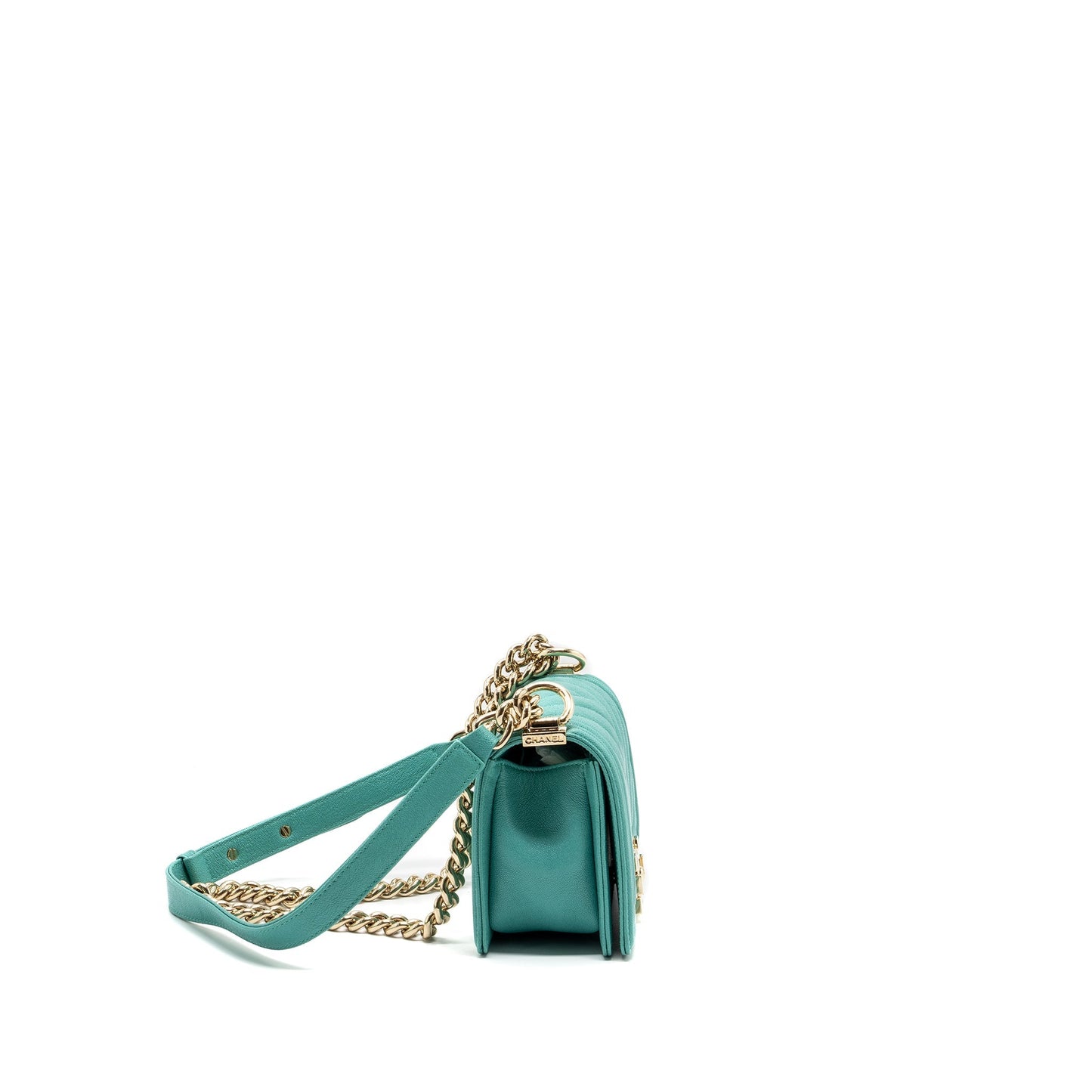 Chanel Chevron boy caviar light LGHW Green Small Handbag