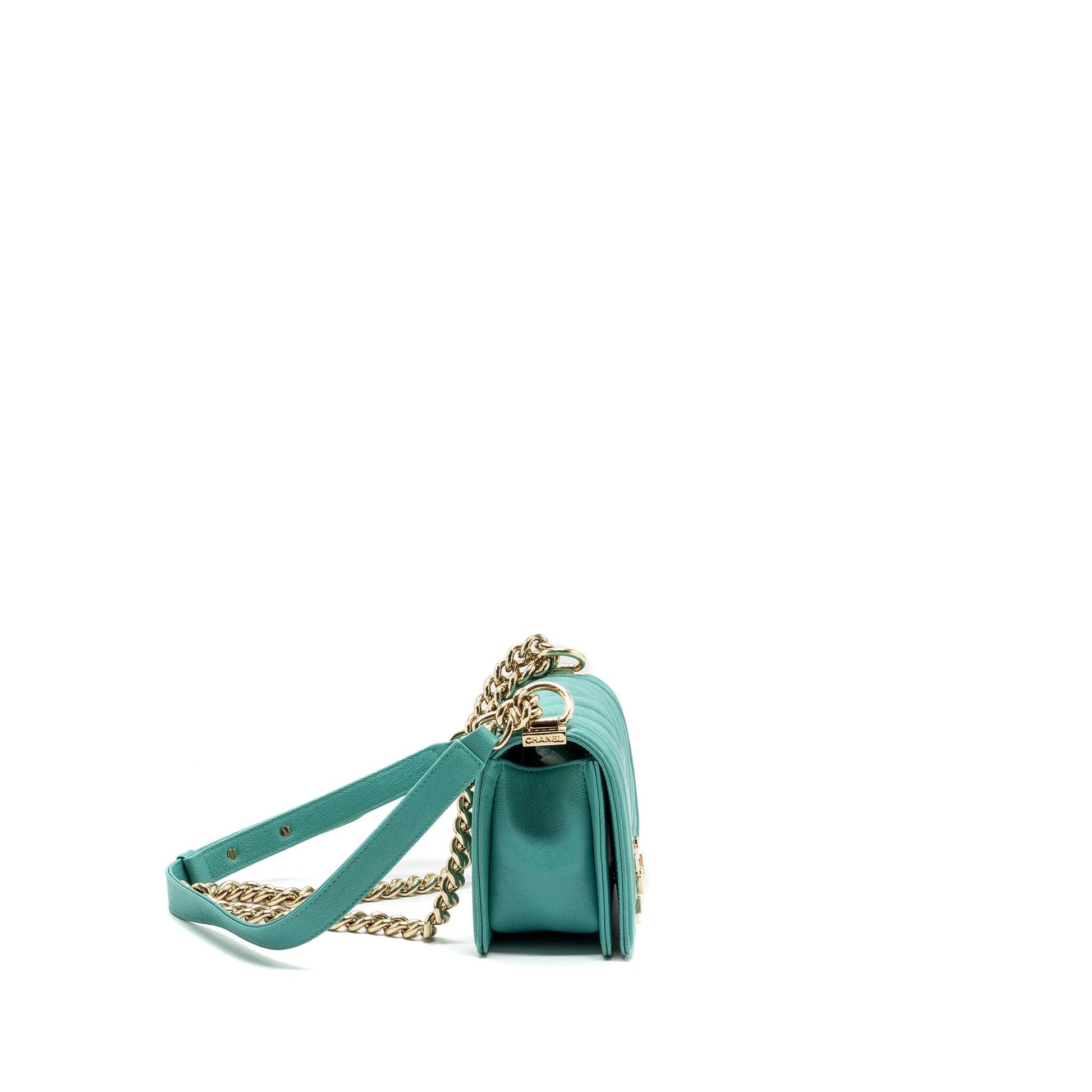 Chanel Chevron boy caviar light LGHW Green Small Handbag