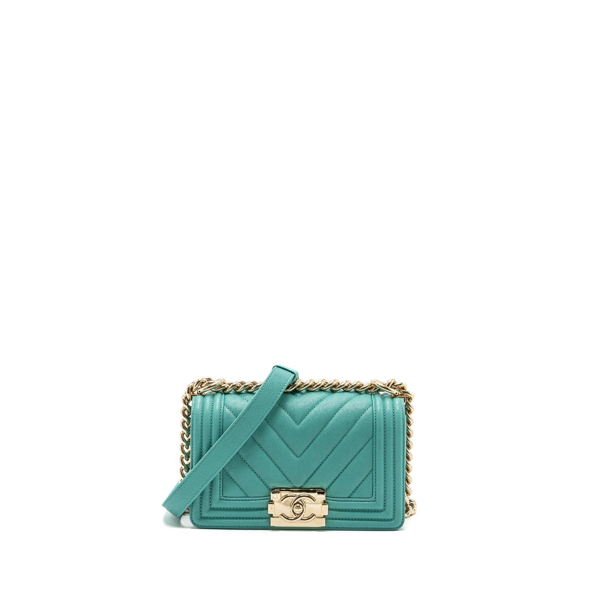 Chanel Chevron boy caviar light LGHW Green Small Handbag