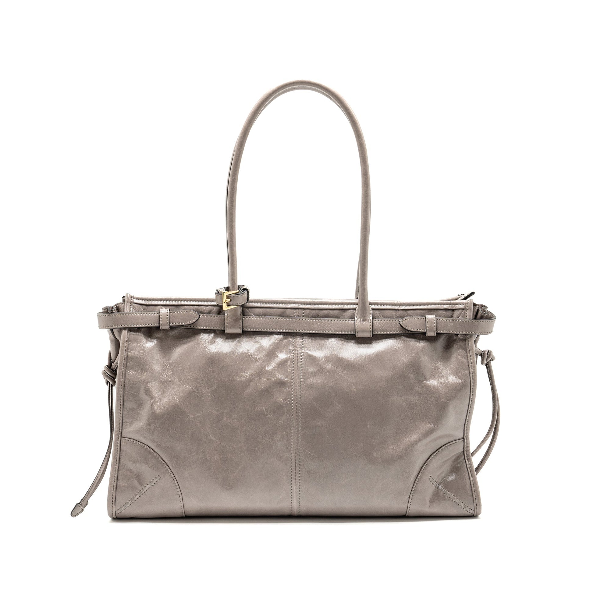 Prada Bonnie Handbag Calfskin Grey Large Travel Bag