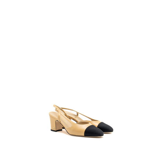 Chanel LGHW Black Beige Leather Shoes