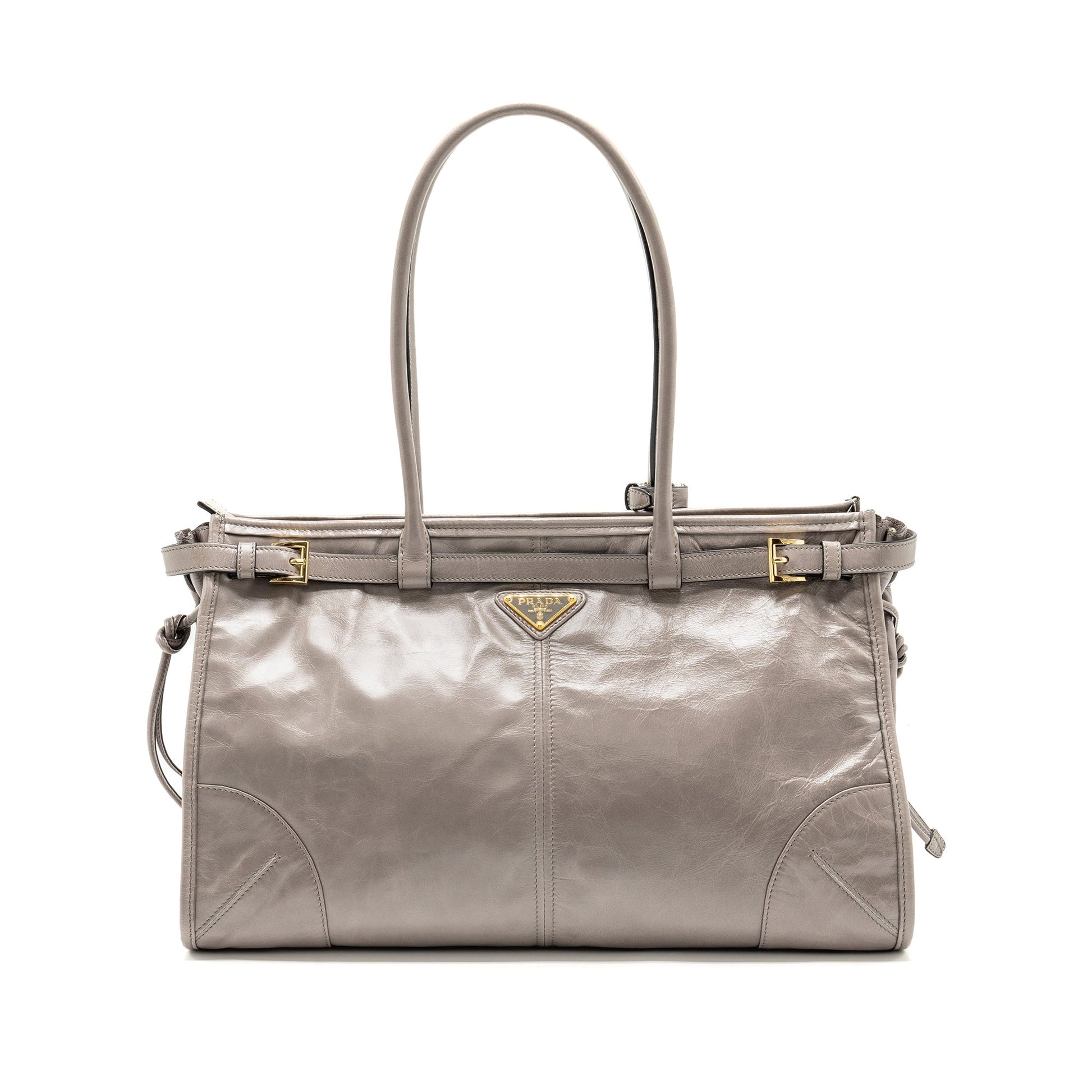 Prada Bonnie Handbag Calfskin Grey Large Travel Bag