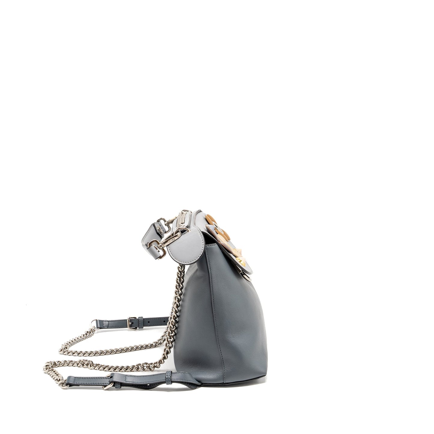 Fendi Flowerland Way Purse Calfskin Grey Multicolour Hardware Gray Mini Shoulder Bag