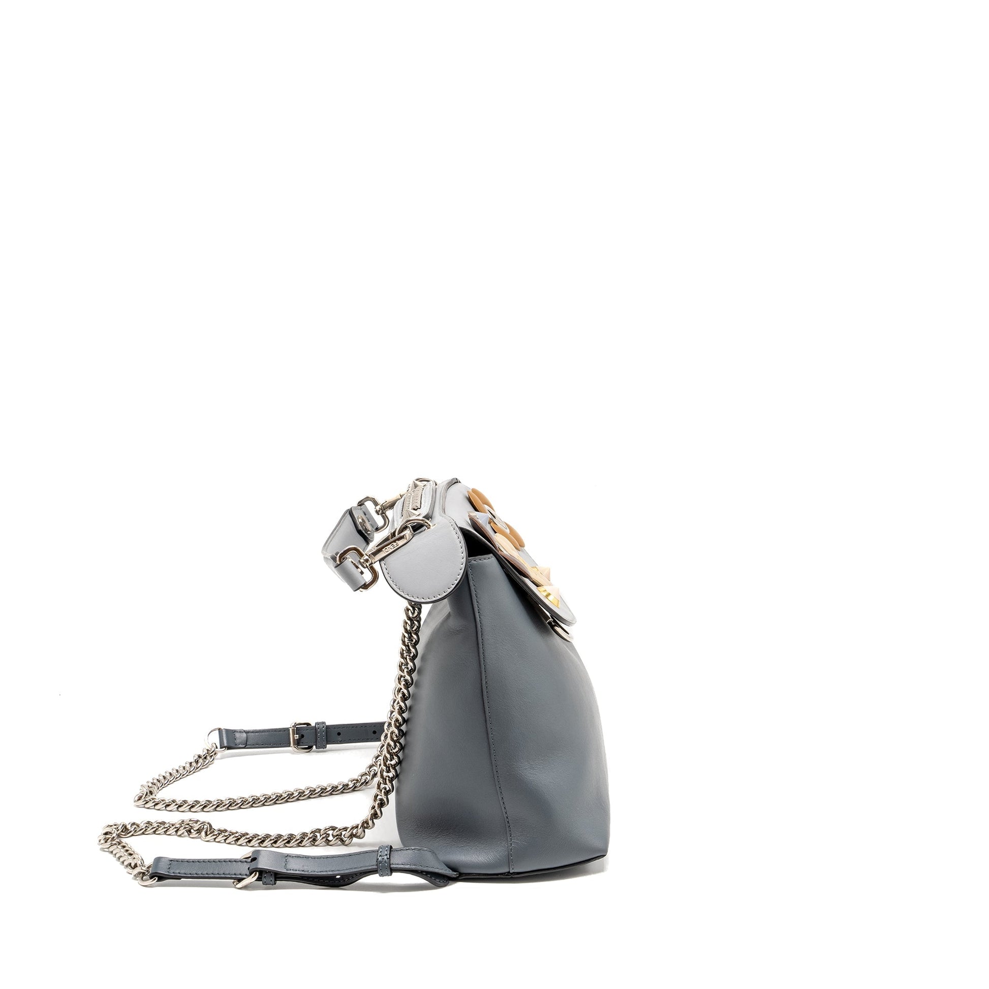 Fendi Flowerland Way Purse Calfskin Grey Multicolour Hardware Gray Mini Shoulder Bag