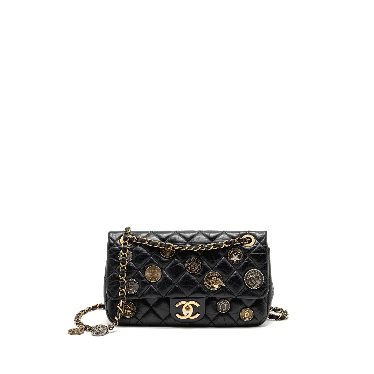 Chanel Medallion Quilted Flap Aged Calfskin Hardware Multicolour Black Shoulder Bag