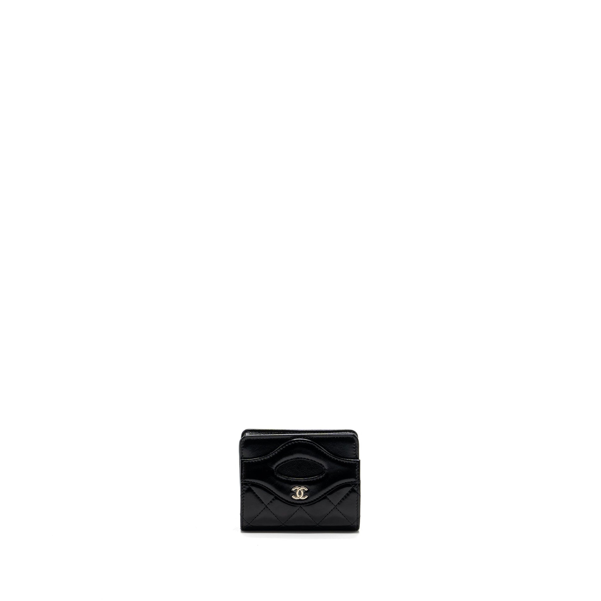 Chanel 24C 31 card holder shiny calfskin Black Wallet Case