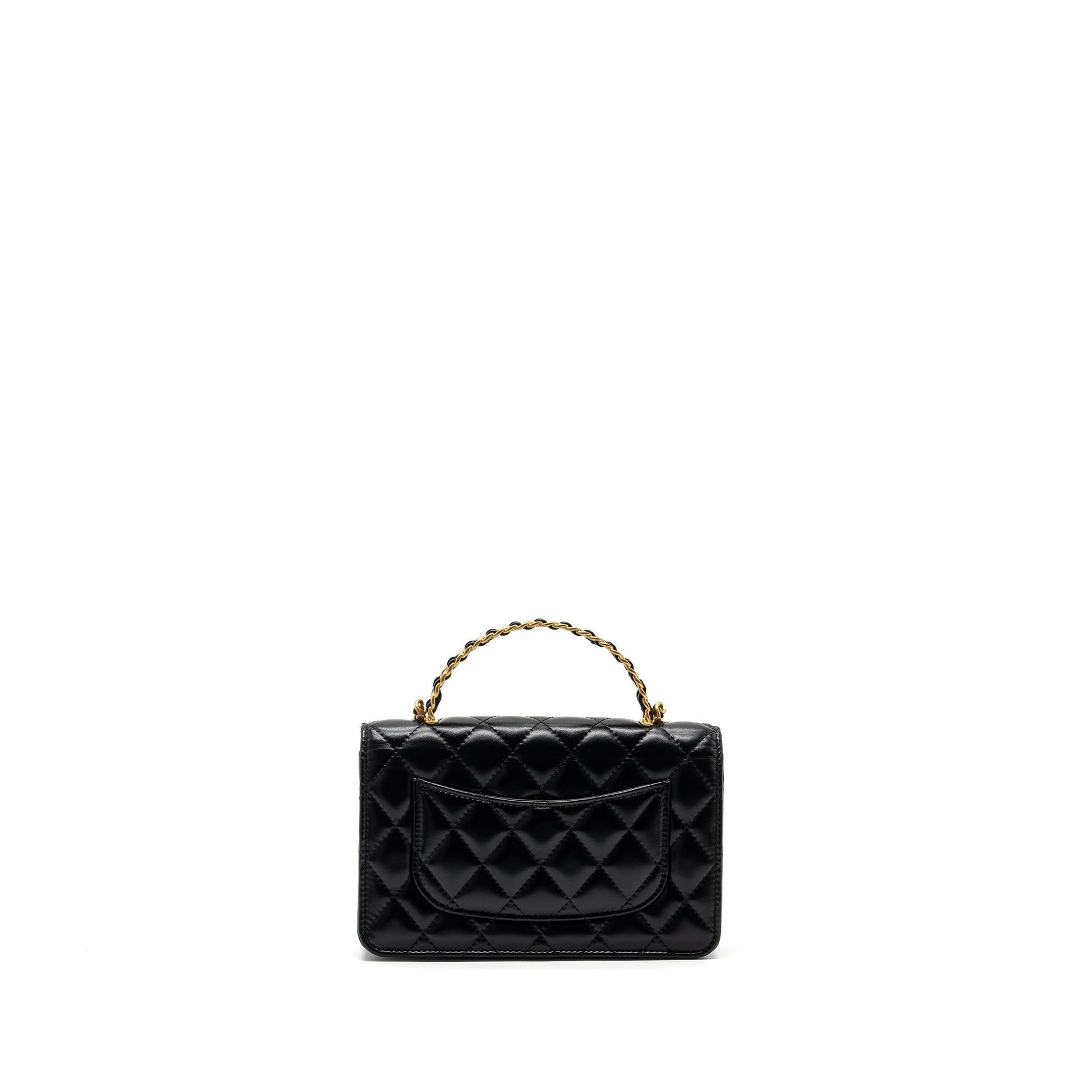 Chanel letter logo top handle flap on Black Wallet Case