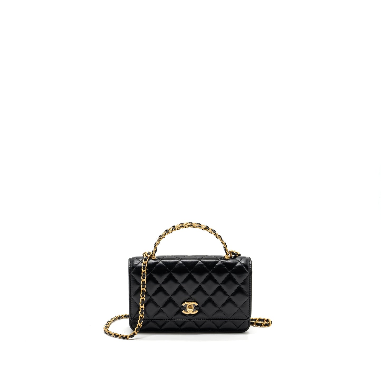 Chanel letter logo top handle flap on Black Wallet Case