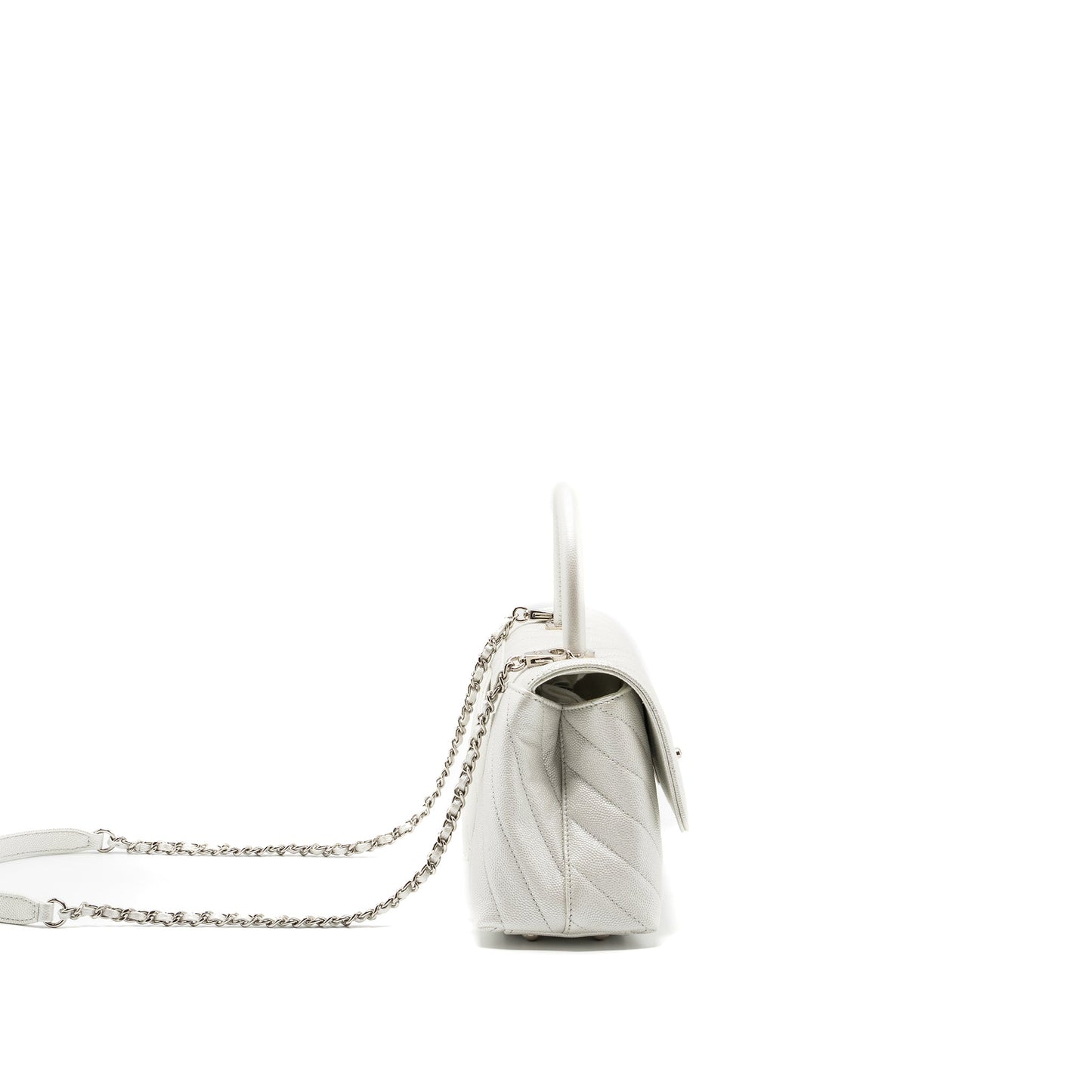 Chanel chevron coco handle caviar iridescent SHW White Small Handbag
