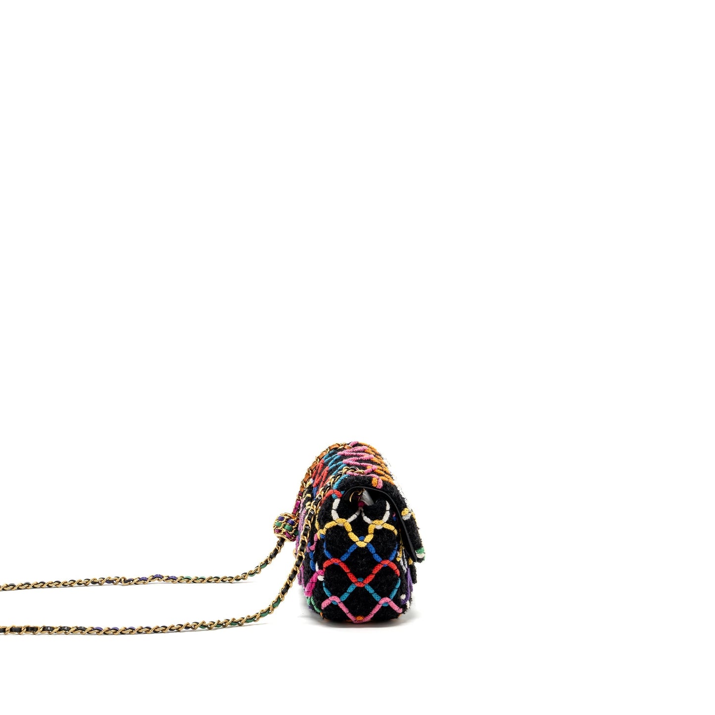 Chanel 22S pearl crush square flap fabric Multicolor Black Shoulder Bag
