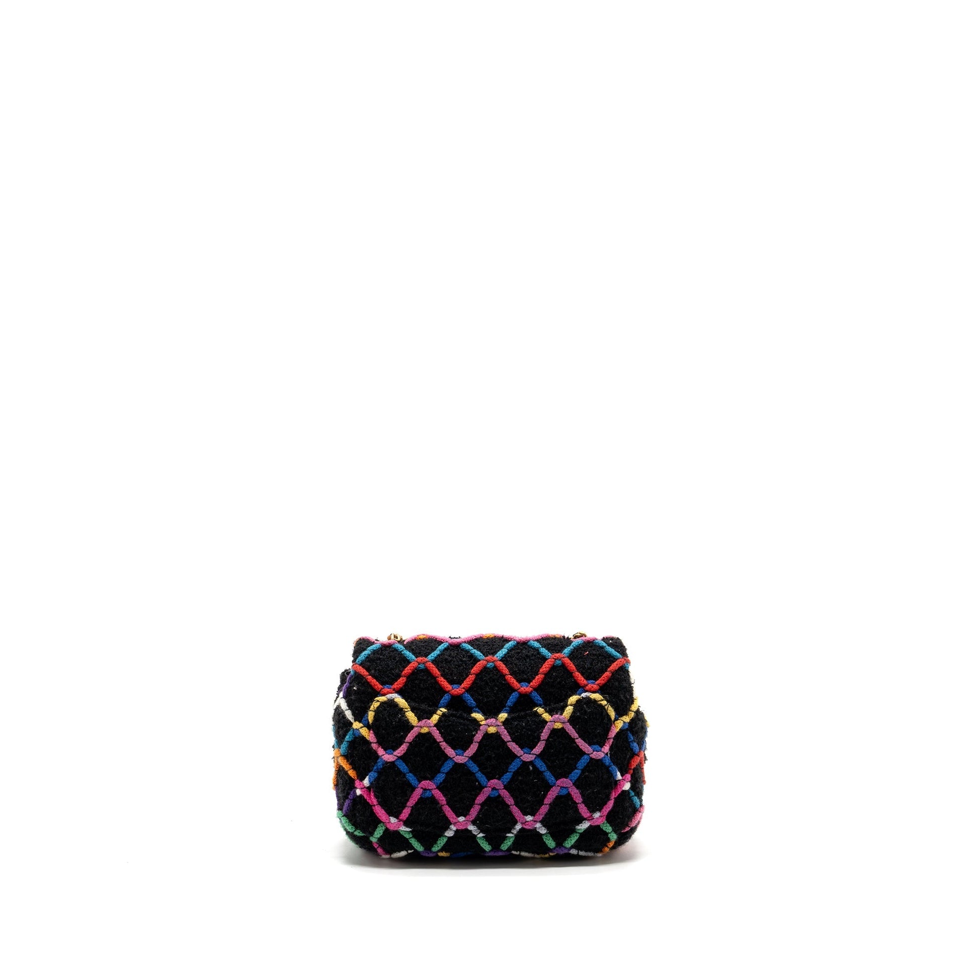 Chanel 22S pearl crush square flap fabric Multicolor Black Shoulder Bag