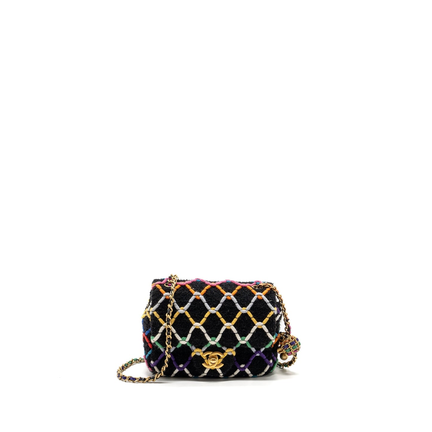 Chanel 22S pearl crush square flap fabric Multicolor Black Shoulder Bag