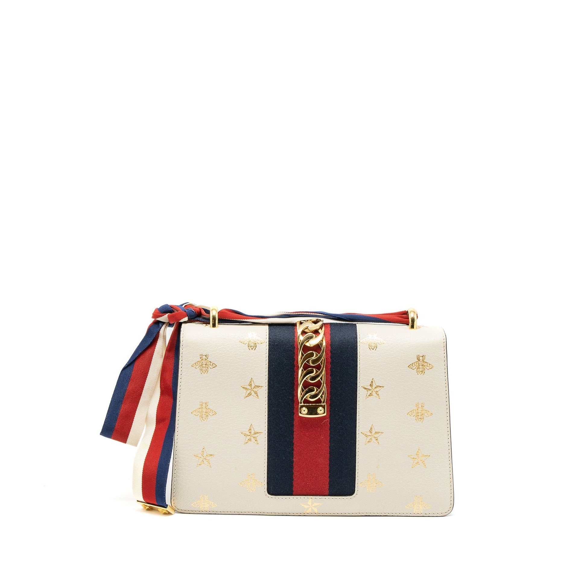 Gucci Sylvie Bag Bee Printed Calfskin White Small Travel Bag