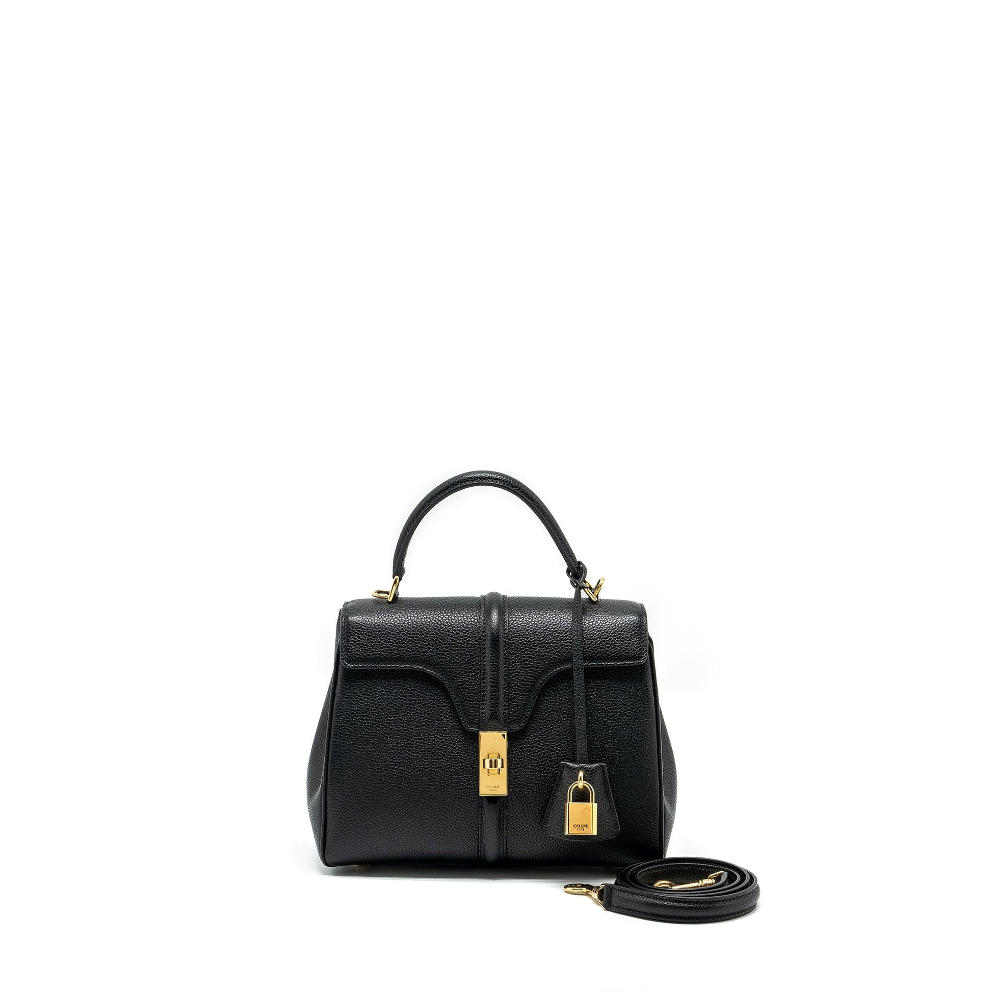 Celine Purse Grained Calfskin Handbag Black Small Travel Bag