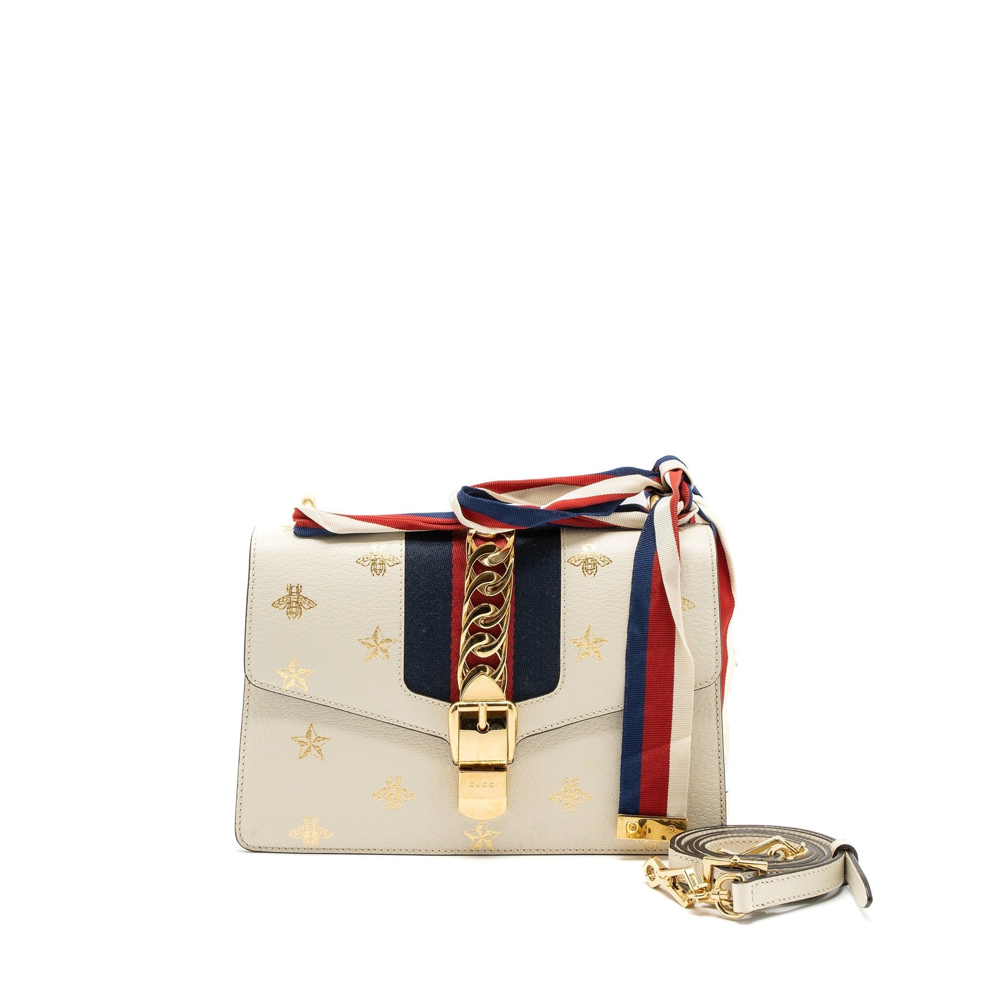 Gucci Sylvie Bag Bee Printed Calfskin White Small Travel Bag