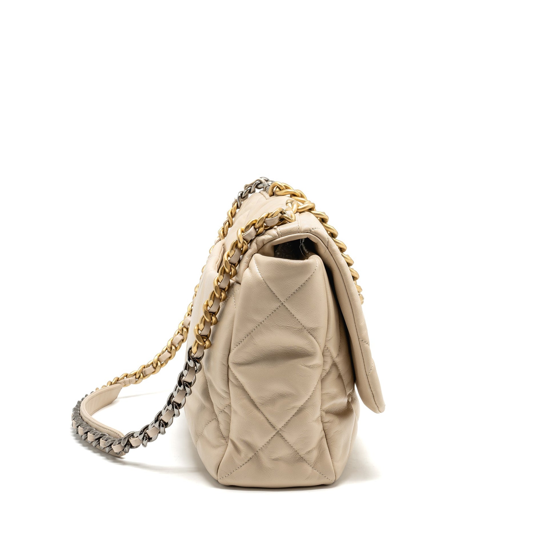 Chanel Maxi 19 goatskin hardware Multicolor Beige Handbag