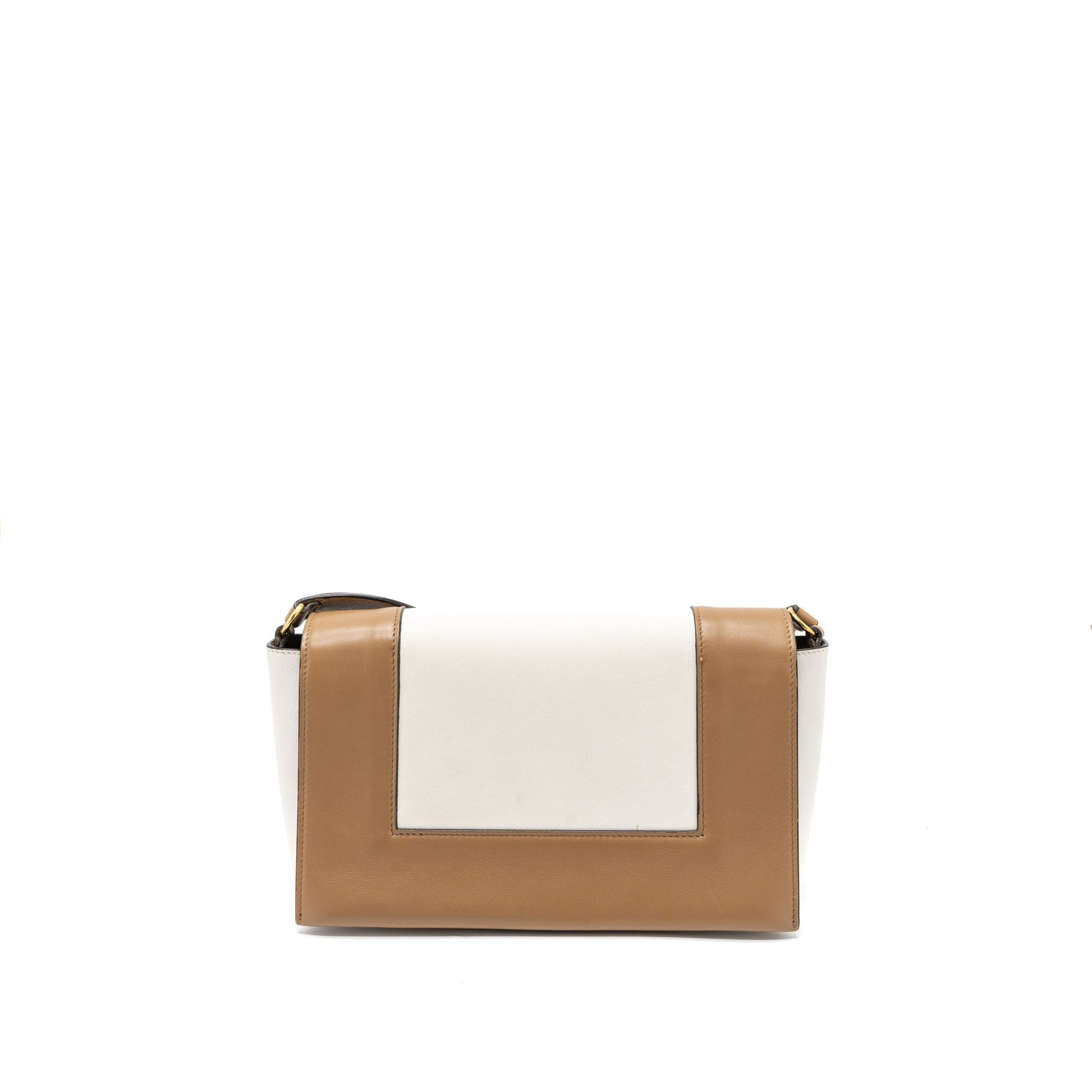 Celine Frame Purse Calfskin Brushed Handbag Brown Cream Travel Bag