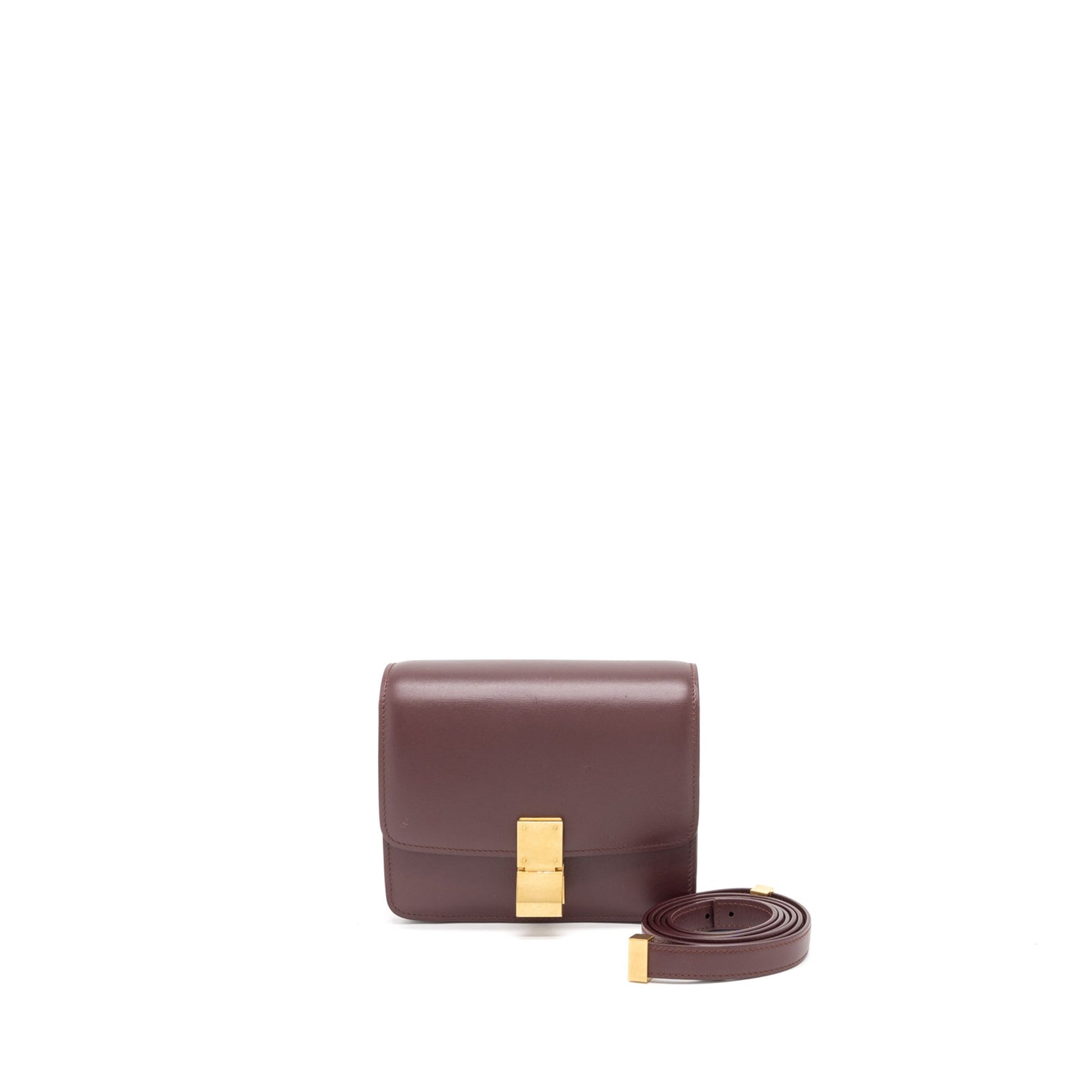 Celine Box Calfskin Burgundy Brushed Handbag Mini Travel Bag