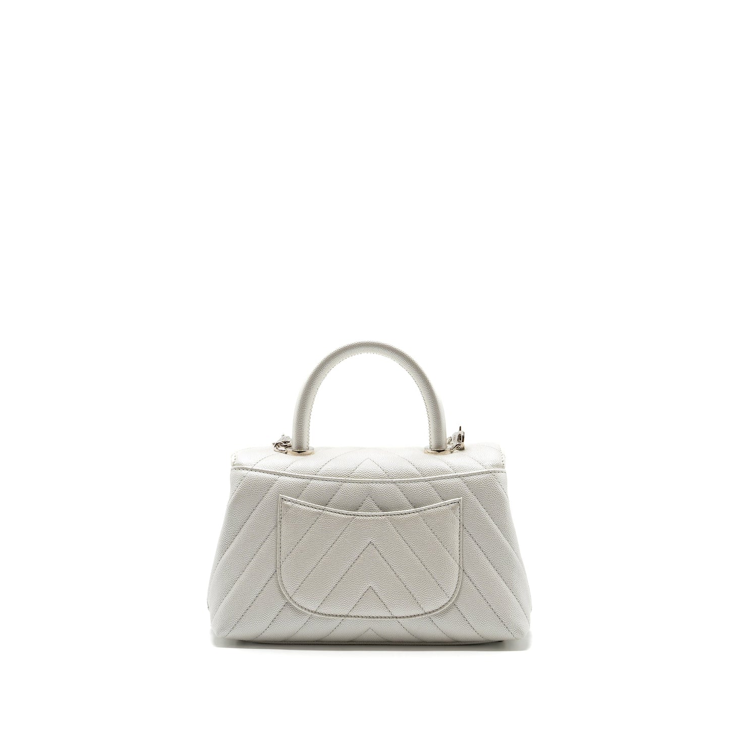Chanel chevron coco handle caviar iridescent SHW White Small Handbag