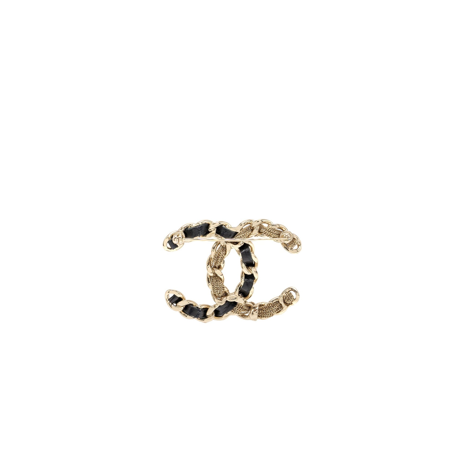 Chanel cc logo brooch Gold Leather Handbag