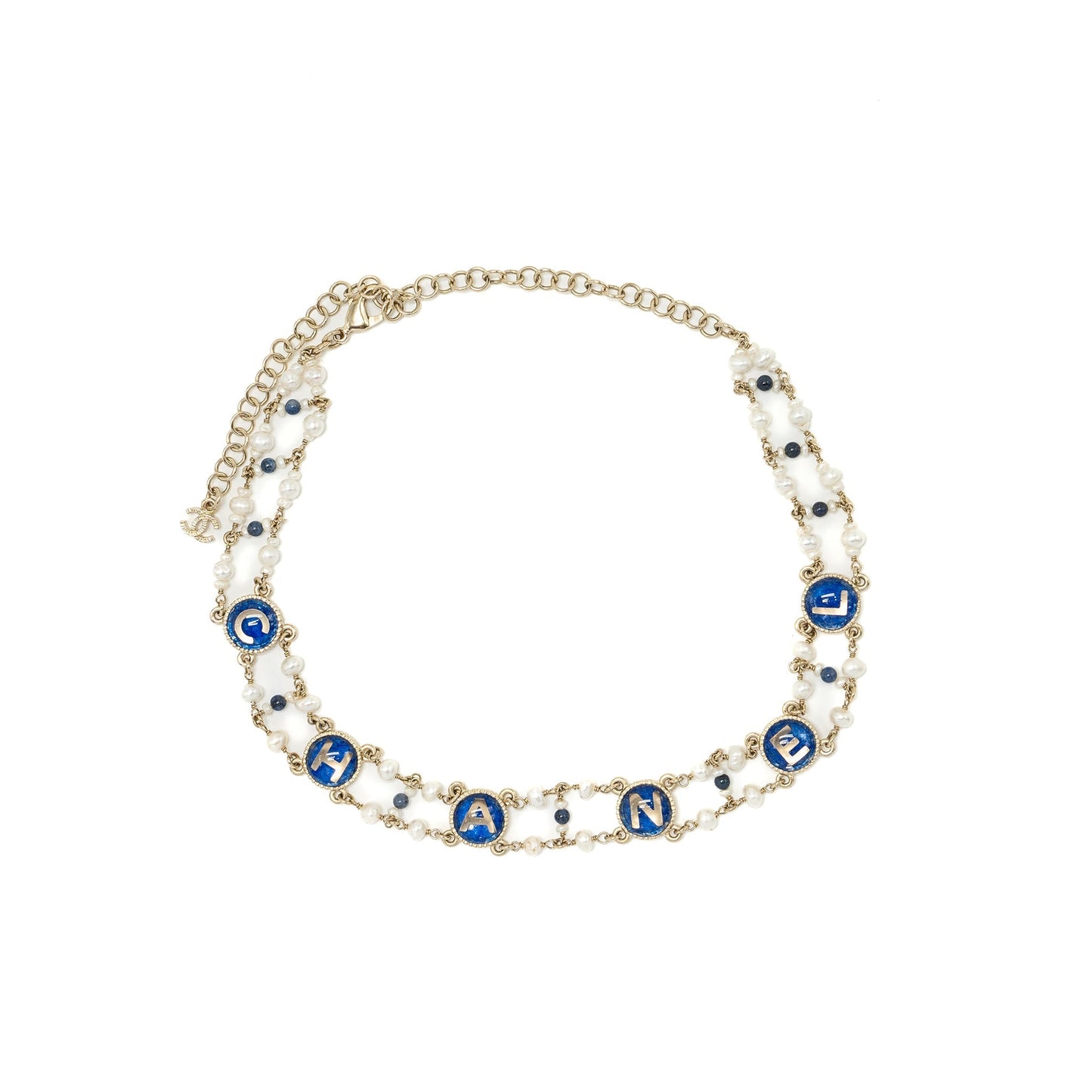 Chanel detailed letter checker light tone Blue Gold Handbag