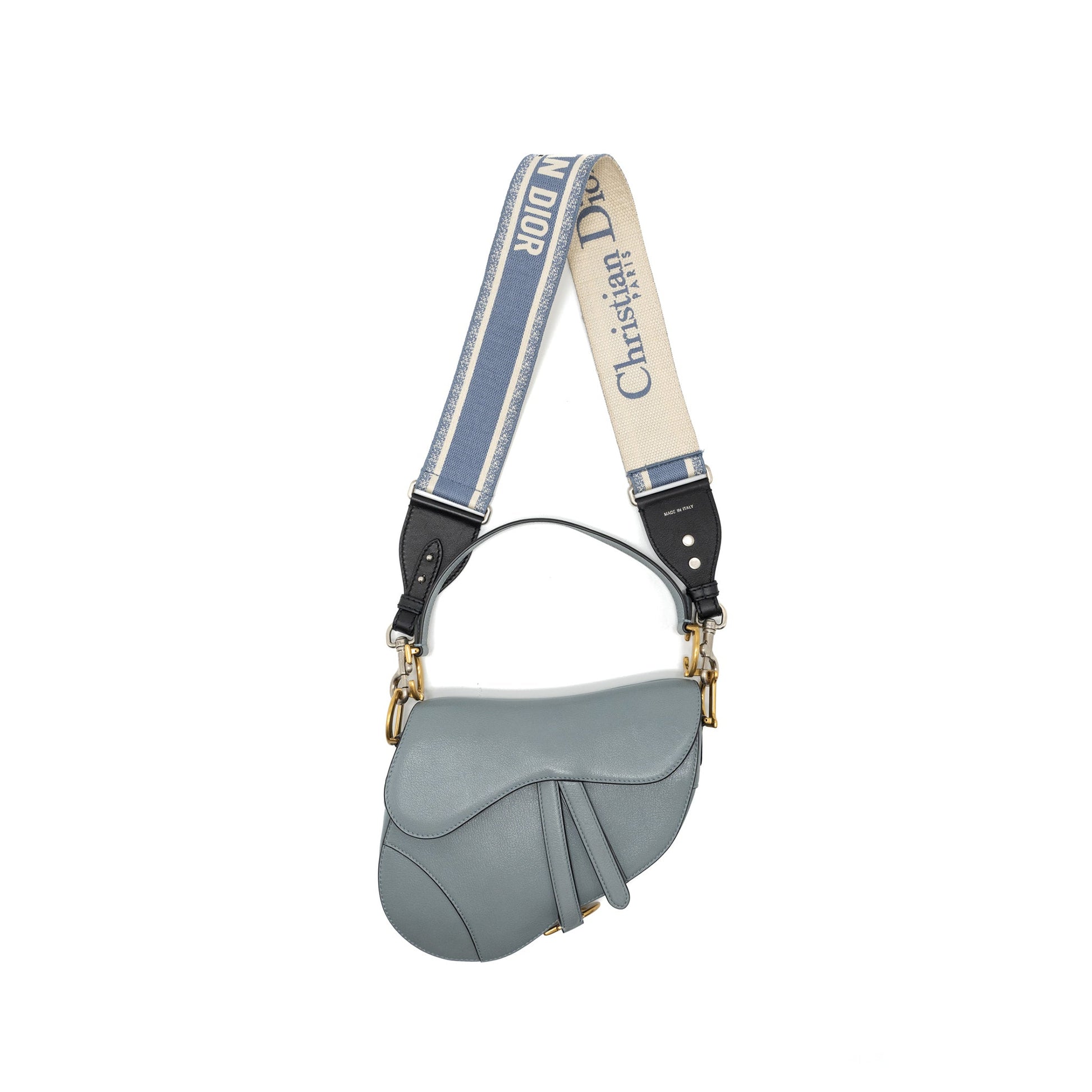Dior Saddle Purse Goatskin Light Handbag Blue Medium Travel Bag