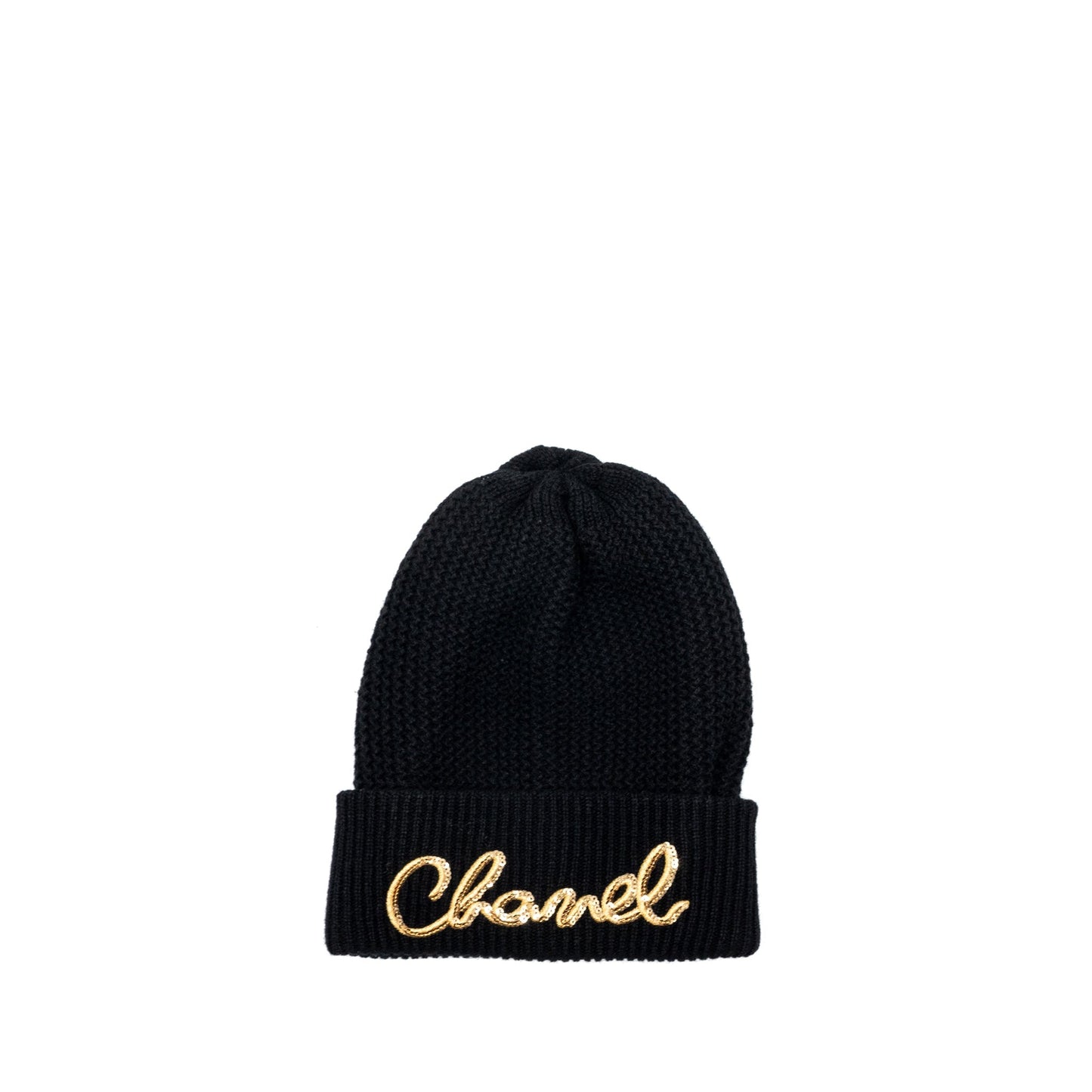 Chanel Beanie Letters Cashmere Black Gold Hat