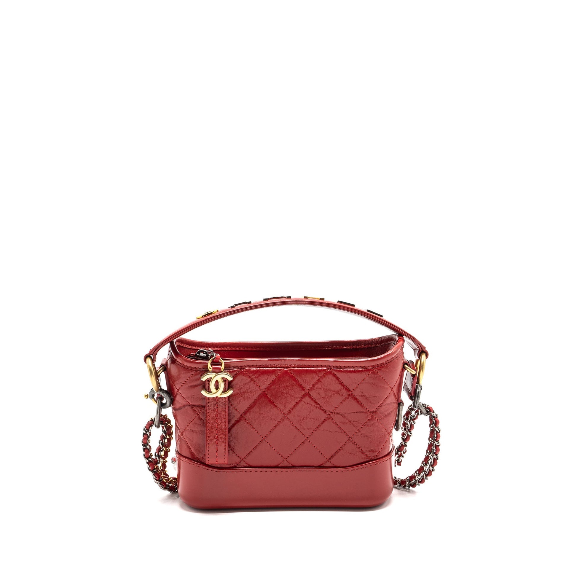 Chanel Gabrielle Hobo Handle Calfskin Hardware Multicolour Red Small Shoulder Bag