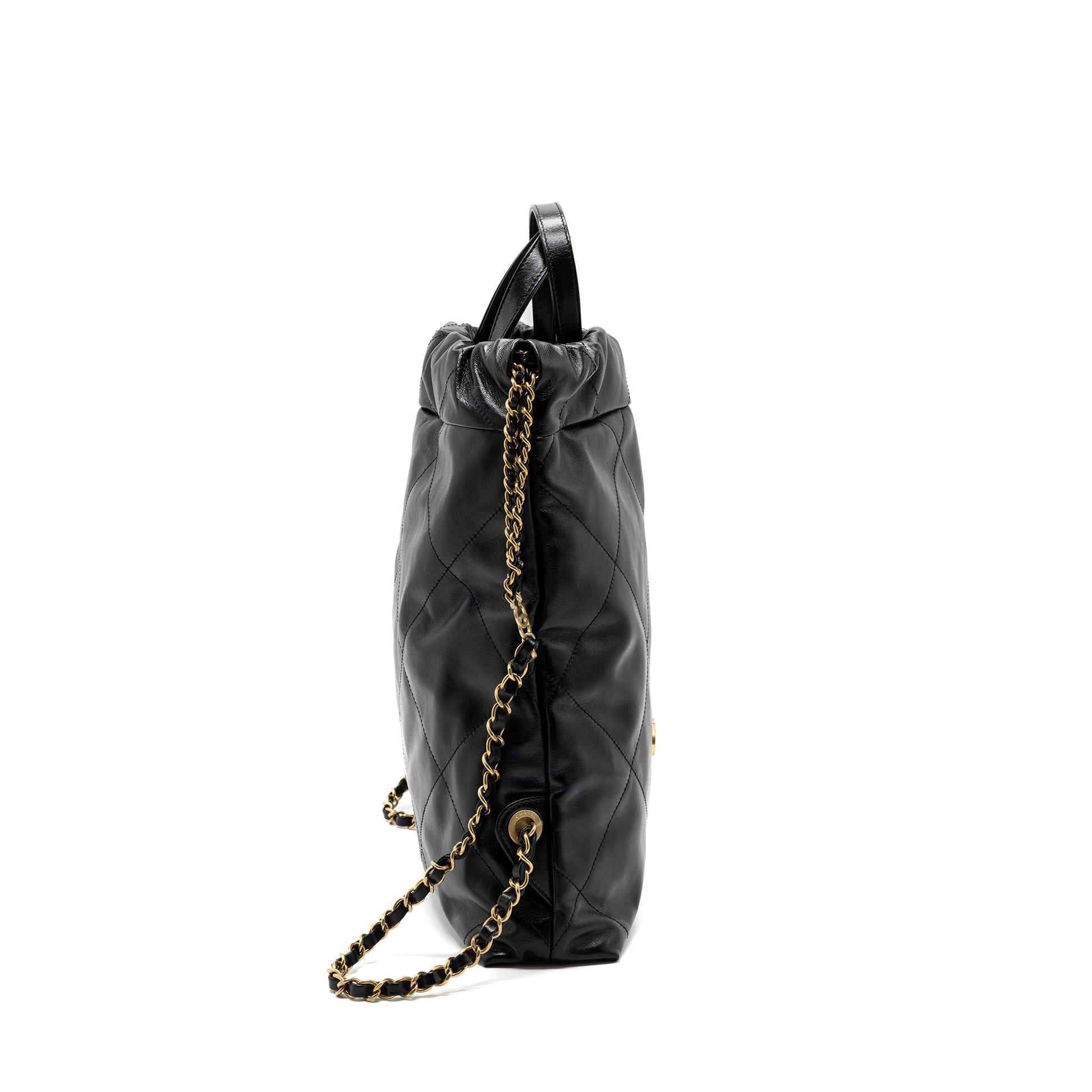 Chanel 22 Backpack Shiny Calfskin GHW Microchip Black