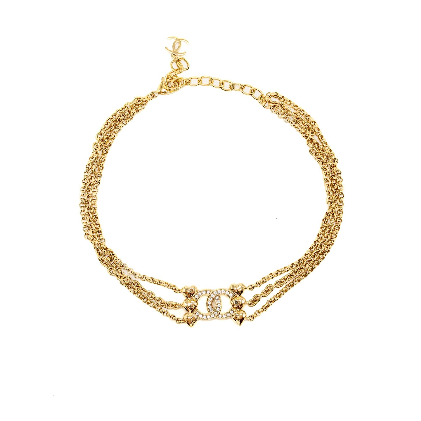 Chanel CC Hearts Chocker Crystal Light Tone Gold Handbag