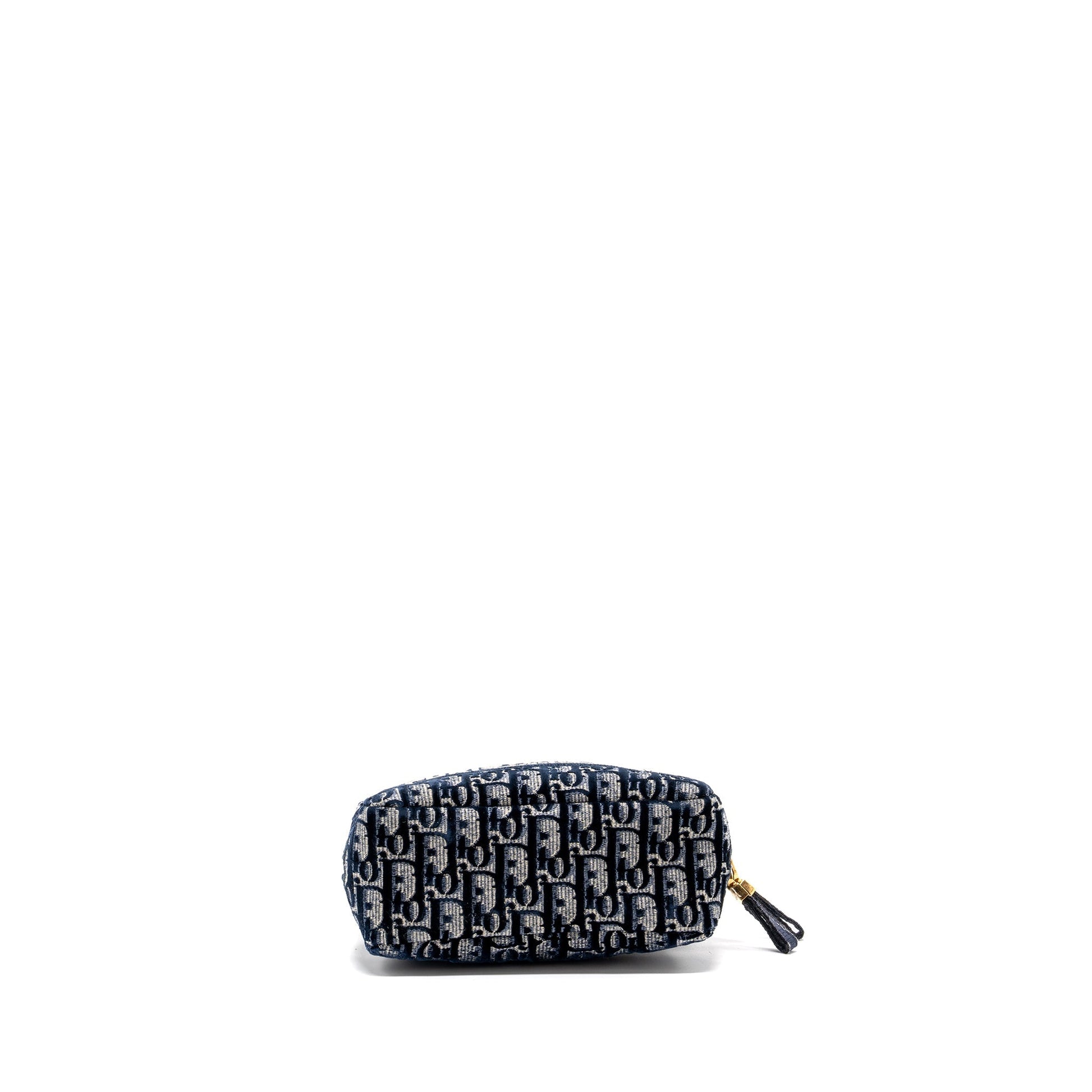 Dior Beauty Pouch Oblique Jacquard Velvet Handbag Blue Travel Bag