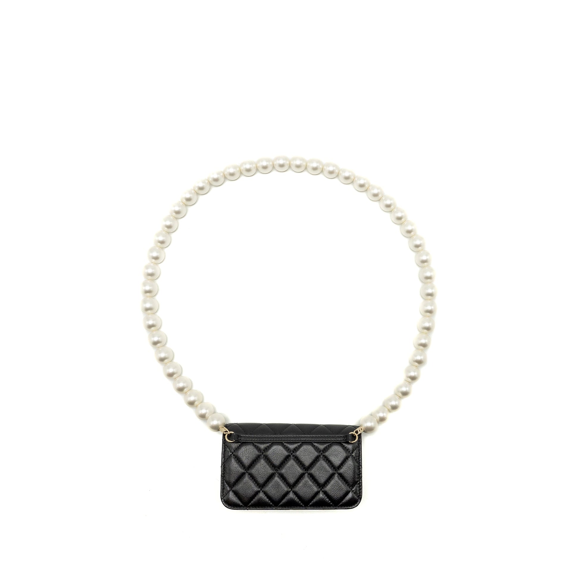 Chanel CC Logo Giant Pearl Lambskin LGHW Black Clutch Bag