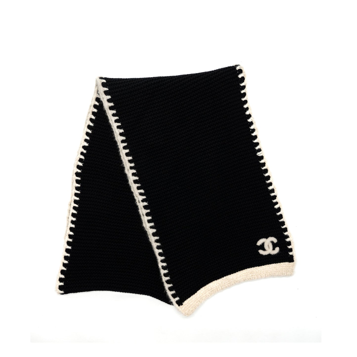 Chanel 23A Cashmere Scarf Black White