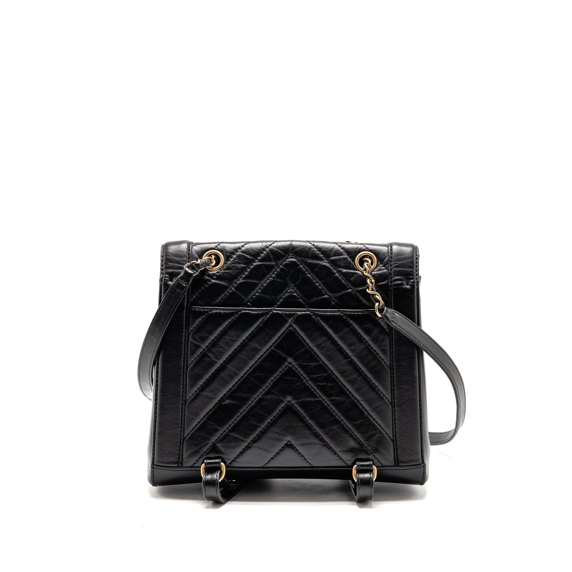 Chanel Chevron Frame Quilted Backpack Aged Calfskin Black