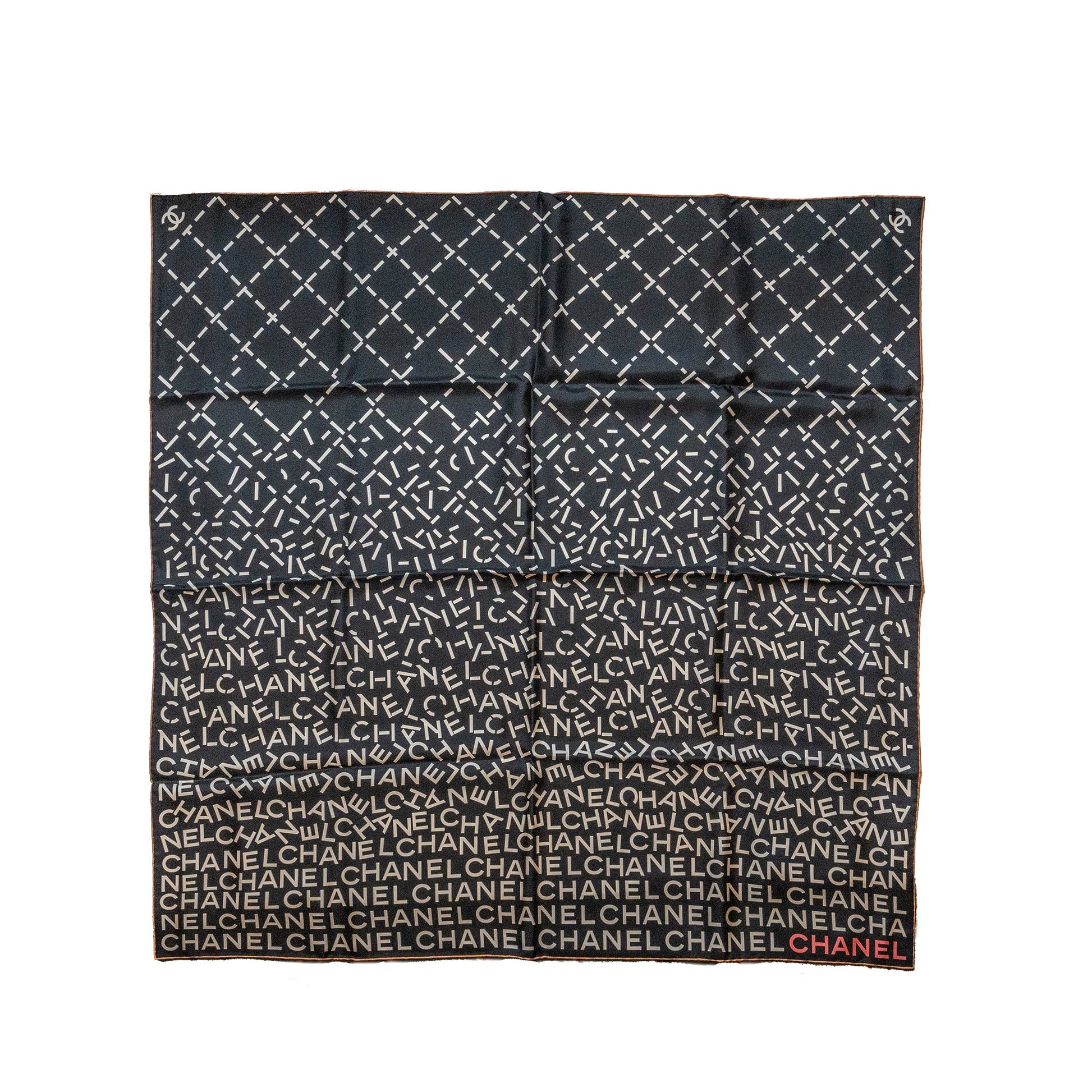 Chanel Letter Square Silk Scarf Black White Pink