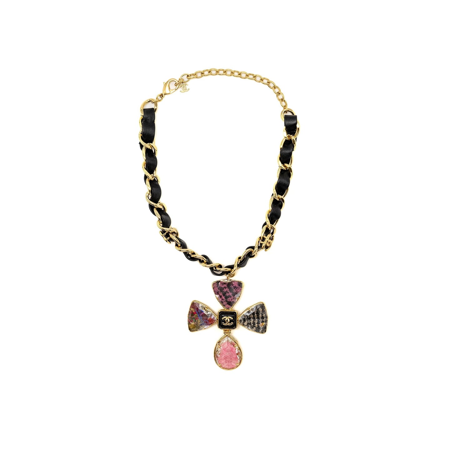 Chanel Giant clover crystal chocker light tone Black Pink Gold Handbag