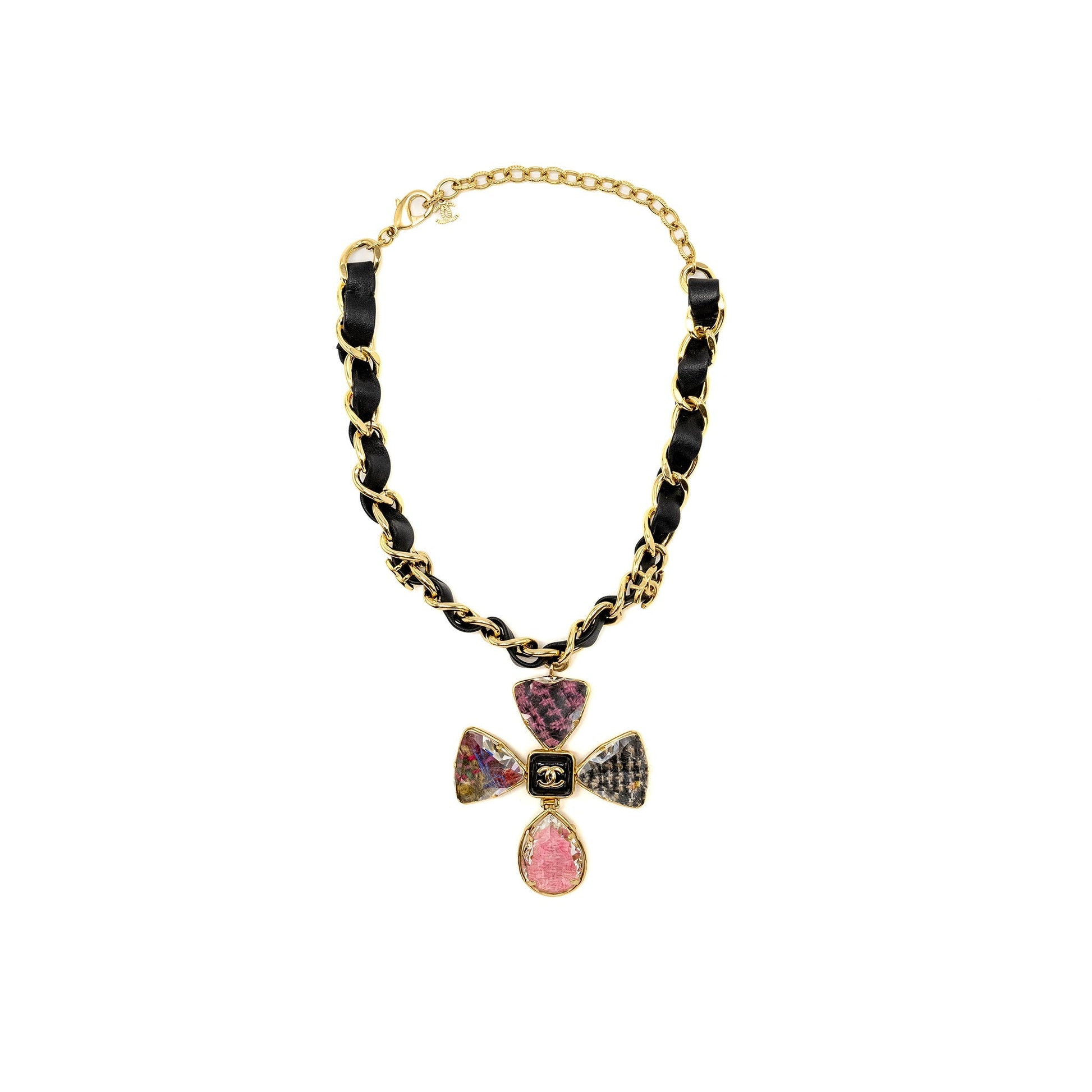 Chanel Giant clover crystal chocker light tone Black Pink Gold Handbag