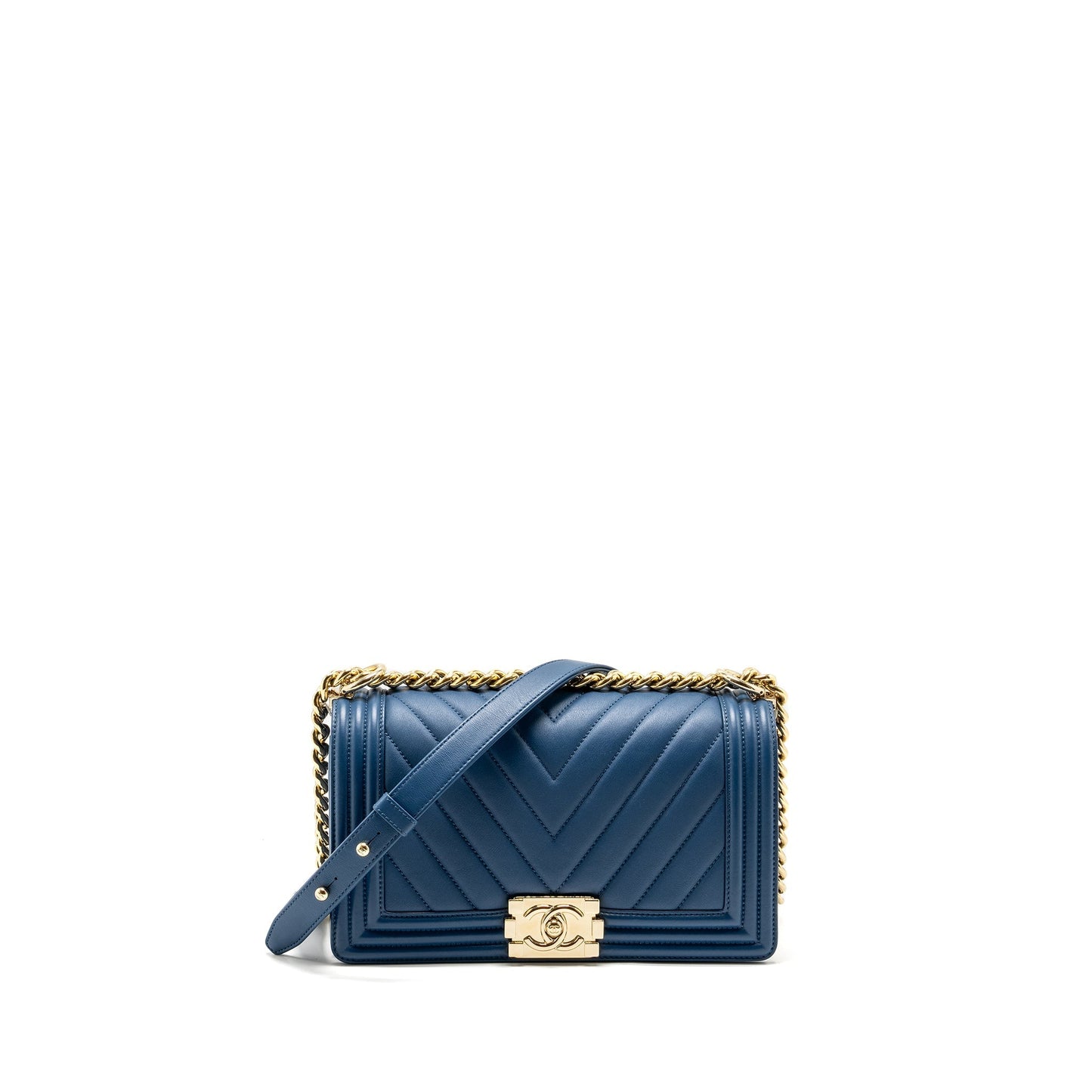 Chanel Chevron Boy Calfskin GHW Multicolour Black Blue Small Handbag