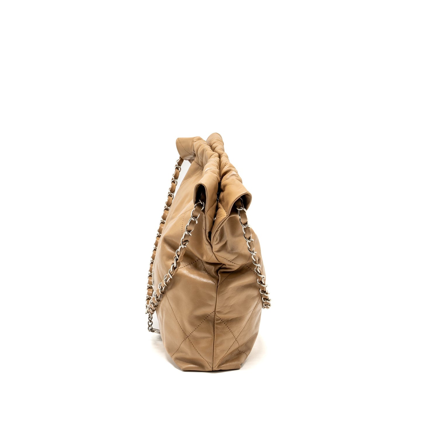 Chanel 22K 22 Calfskin Dark SHW Microchip Beige Small Handbag