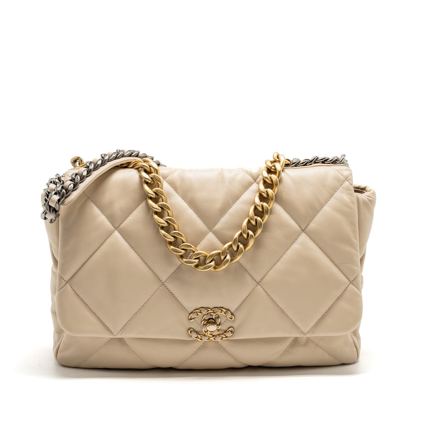 Chanel Maxi 19 goatskin hardware Multicolor Beige Handbag