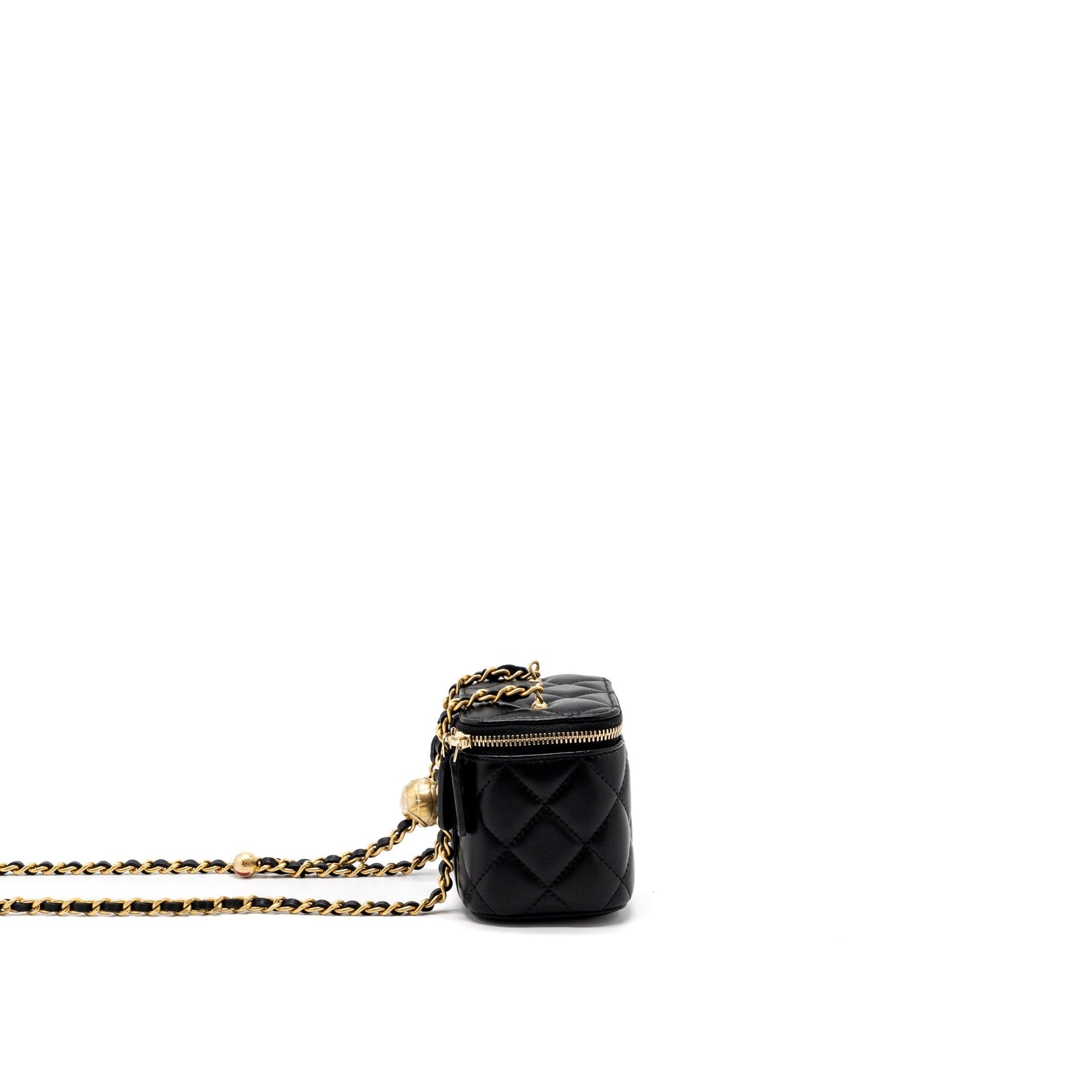 Chanel Pearl Crush Vanity Lambskin Brushed GHW Black Mini Bag